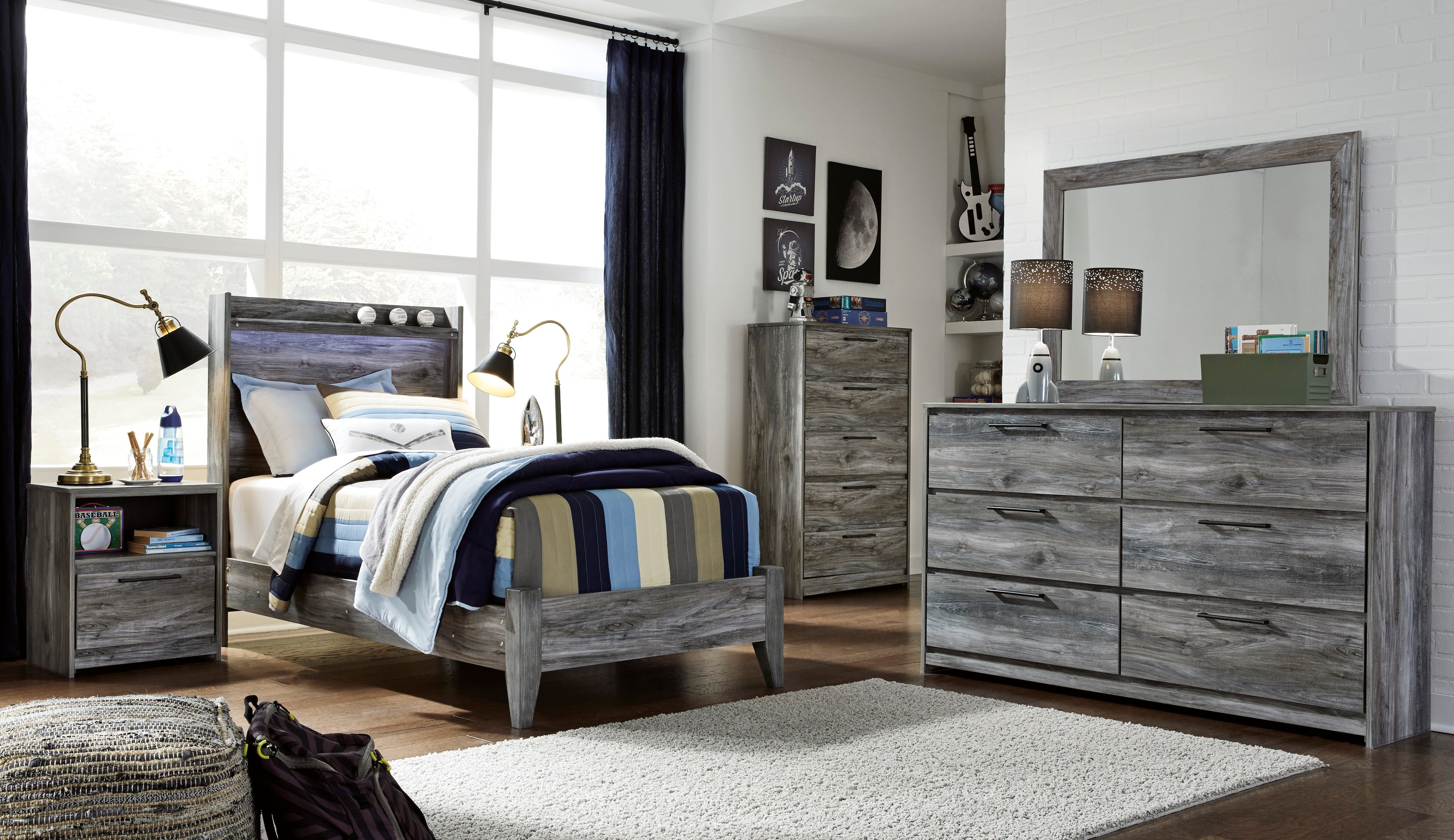 Baystorm Gray Twin LED Panel Bed - SET | B221-52 | B221-53 - Bien Home Furniture & Electronics