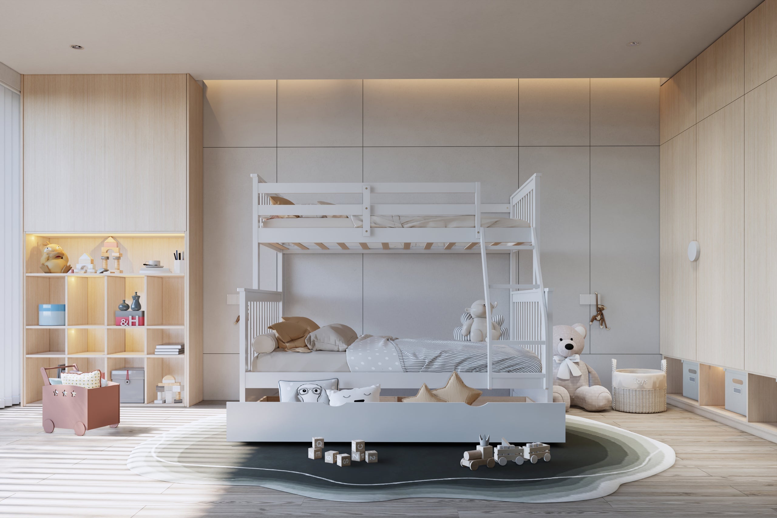 BB21 Twin/Full Bunk Bed w/Twin Trundle White - BB21 WHITE - Bien Home Furniture & Electronics