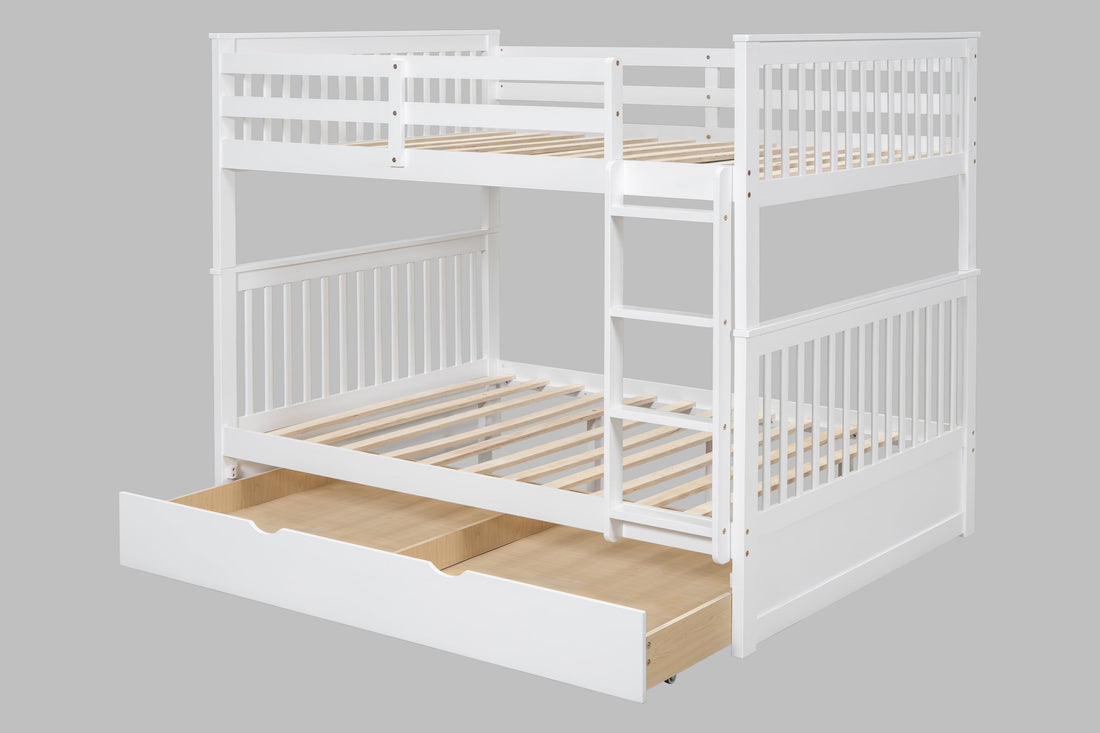 BB31 Full/Full Bunk Bed w/Twin Trundle White - BB31 WHITE - Bien Home Furniture & Electronics