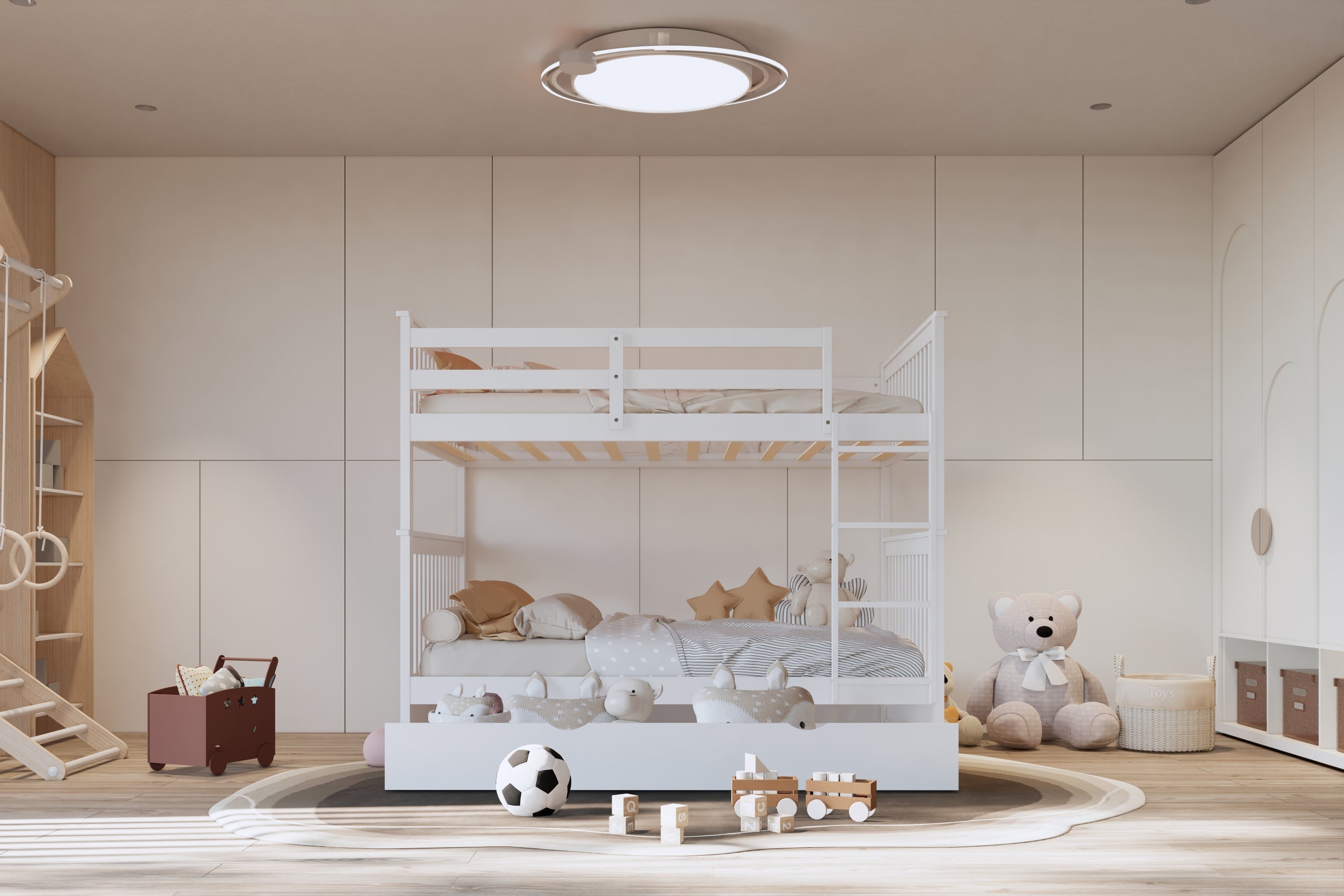 BB31 Full/Full Bunk Bed w/Twin Trundle White - BB31 WHITE - Bien Home Furniture & Electronics