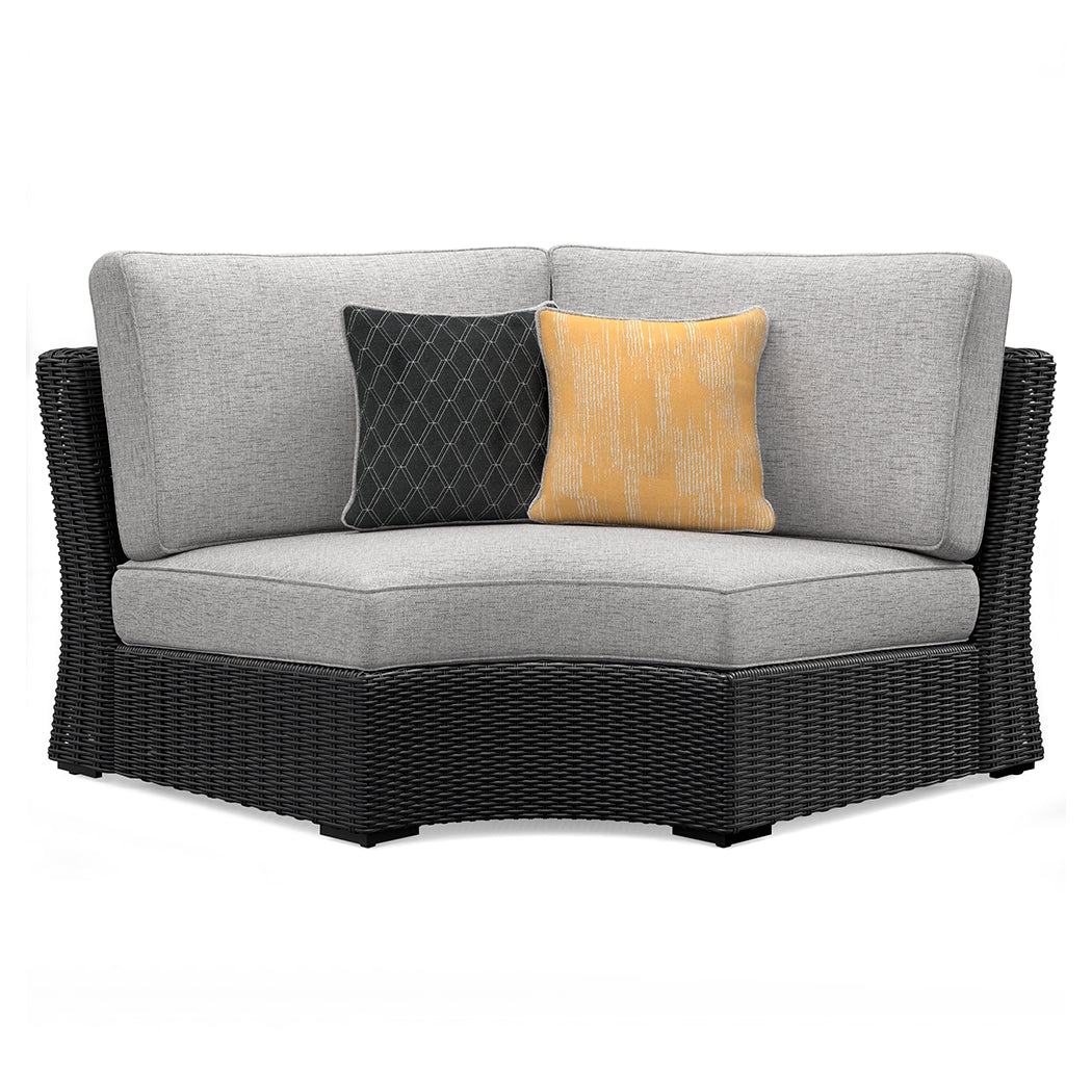 Beachcroft Black/Light Gray Outdoor Curved Corner Chair with Cushion - P792-851 - Bien Home Furniture & Electronics