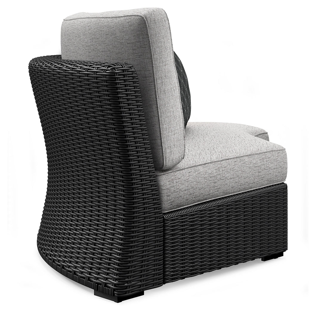 Beachcroft Black/Light Gray Outdoor Curved Corner Chair with Cushion - P792-851 - Bien Home Furniture & Electronics