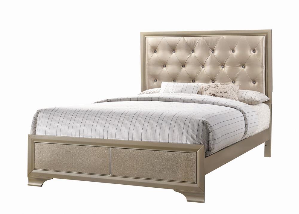 Beaumont Metallic Champagne Upholstered Panel Bedroom Set - SET | 205291Q | 205292 | 205295 - Bien Home Furniture &amp; Electronics