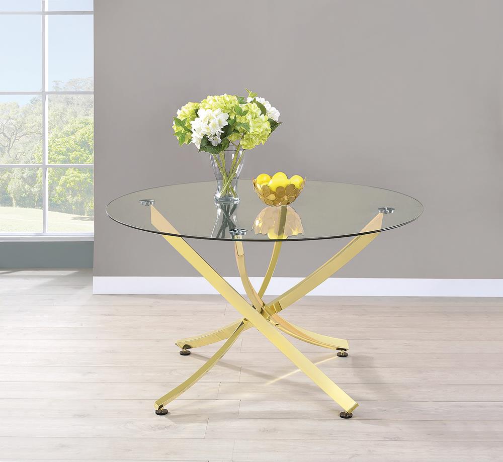 Beckham Brass/Clear Round Dining Table - 108441 - Bien Home Furniture & Electronics