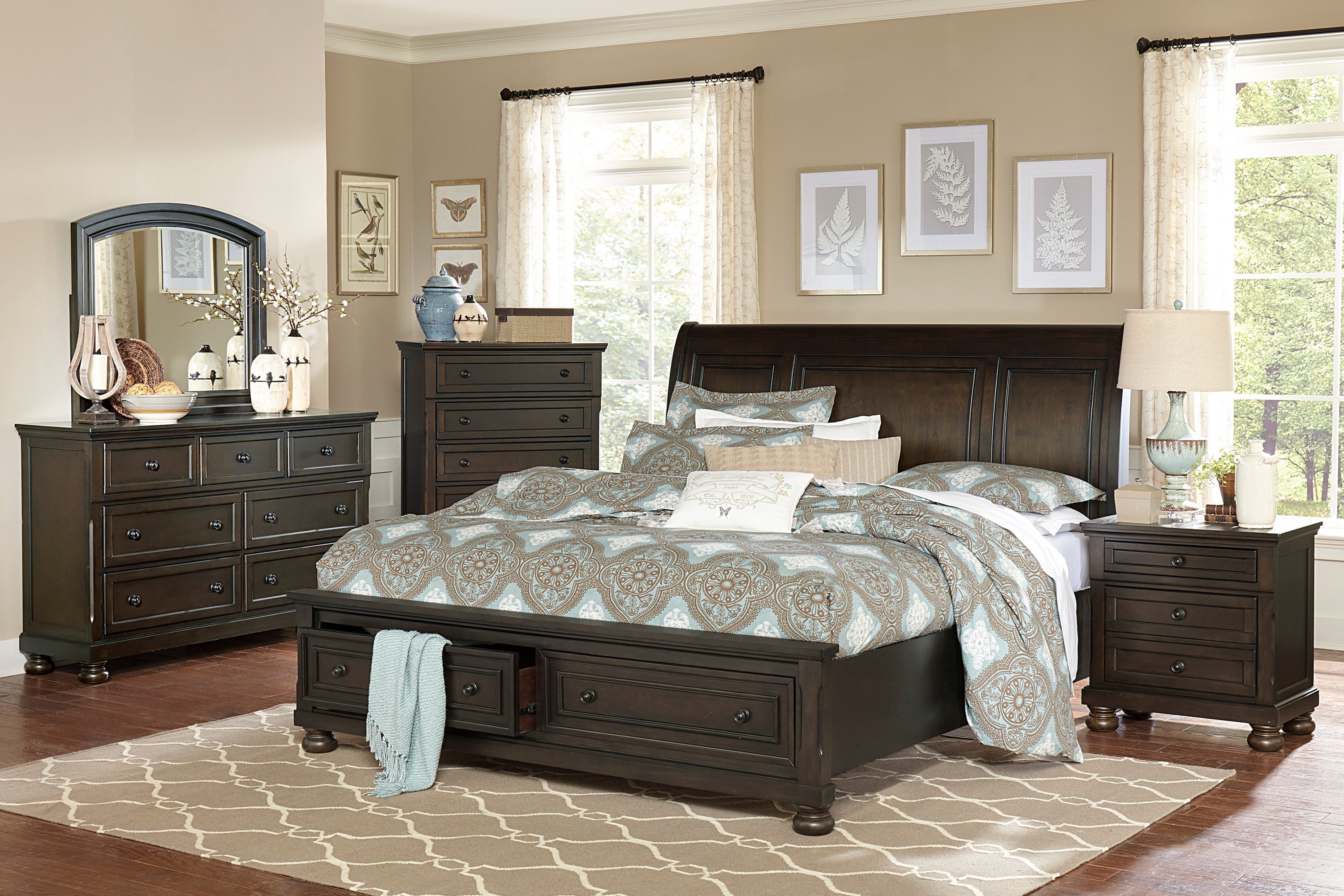 Begonia Grayish Brown King Sleigh Storage Platform Bed - SET | 1718KGY-1 | 1718KGY-2 | 1718GY-3 - Bien Home Furniture & Electronics