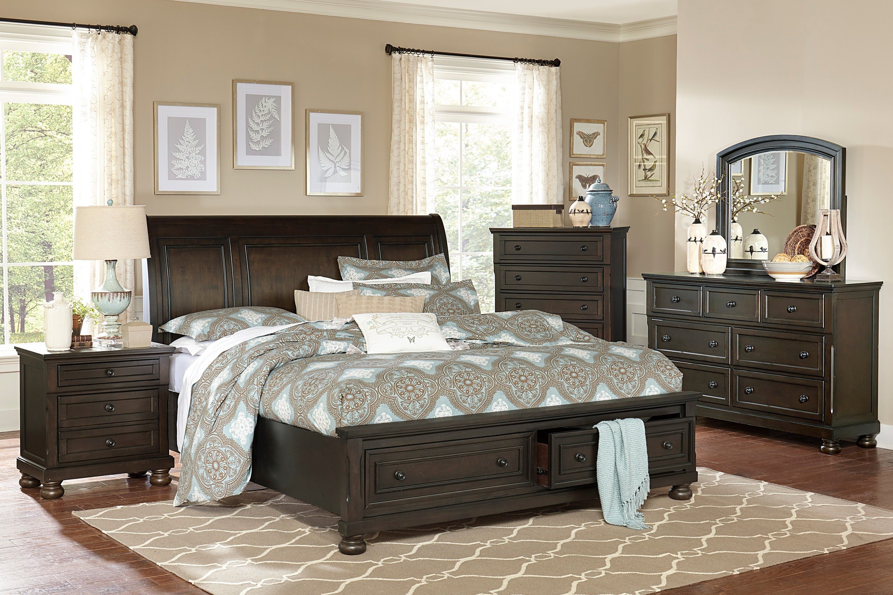 Begonia Grayish Brown Queen Sleigh Storage Platform Bed - SET | 1718GY-1 | 1718GY-2 | 1718GY-3 - Bien Home Furniture & Electronics