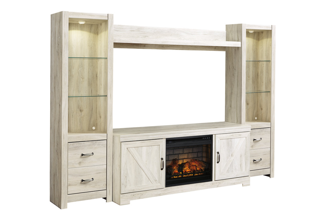 Bellaby Whitewash 4-Piece Entertainment Center with Electric Fireplace - SET | W100-101 | W331-24(2) | W331-27 | W331-68 - Bien Home Furniture & Electronics