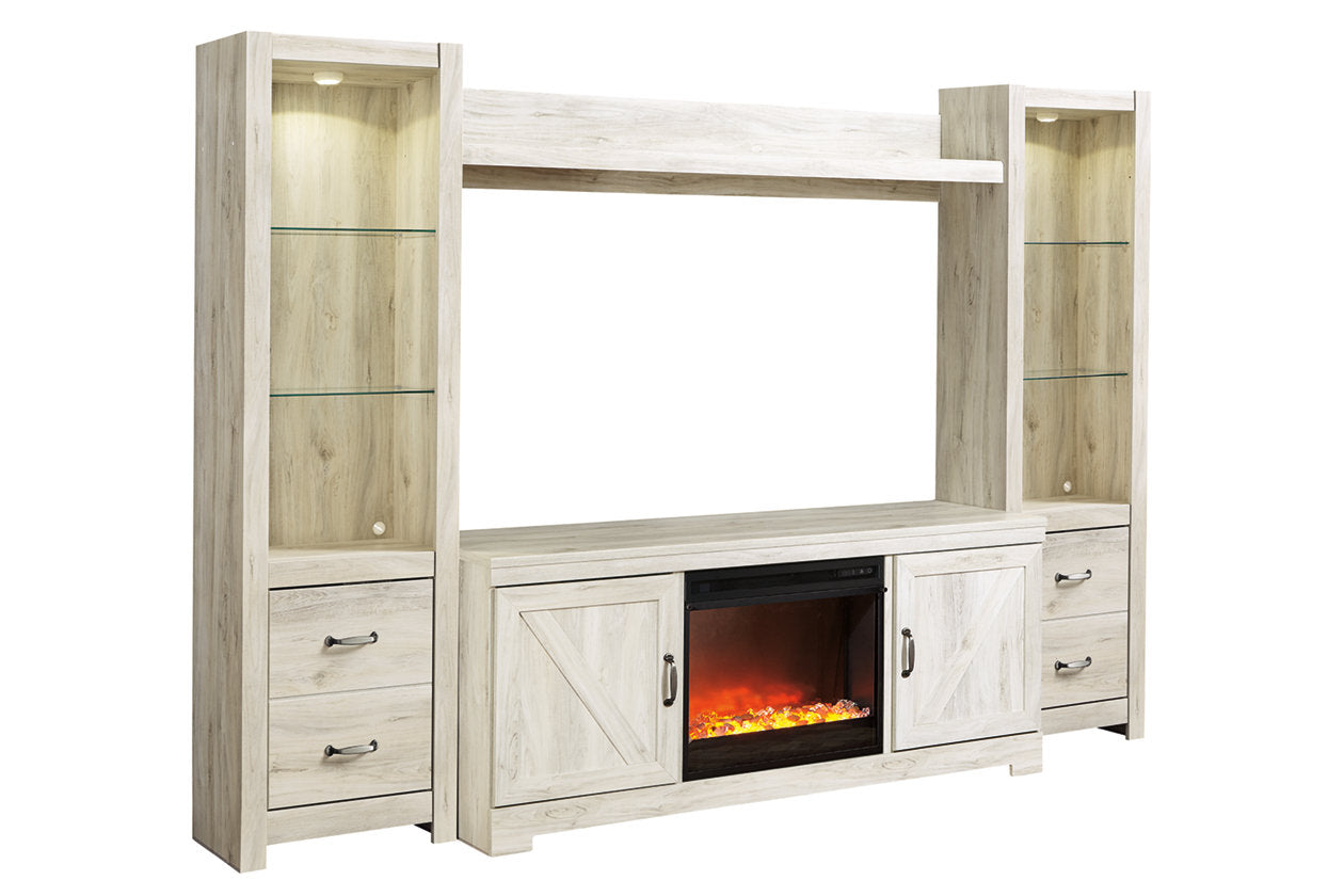 Bellaby Whitewash 4-Piece Entertainment Center with Fireplace - SET | W100-02 | W331-24(2) | W331-27 | W331-68 - Bien Home Furniture & Electronics