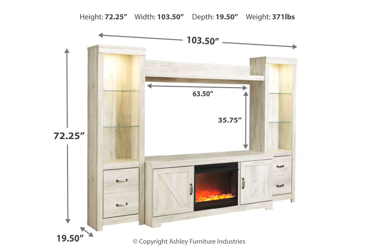 Bellaby Whitewash 4-Piece Entertainment Center with Fireplace - SET | W100-02 | W331-24(2) | W331-27 | W331-68 - Bien Home Furniture & Electronics