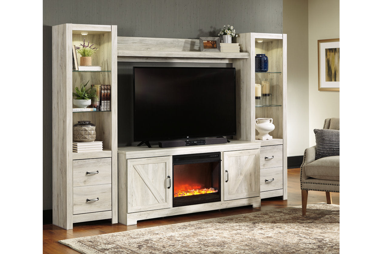 Bellaby Whitewash 4-Piece Entertainment Center with Fireplace - SET | W100-02 | W331-24(2) | W331-27 | W331-68 - Bien Home Furniture & Electronics