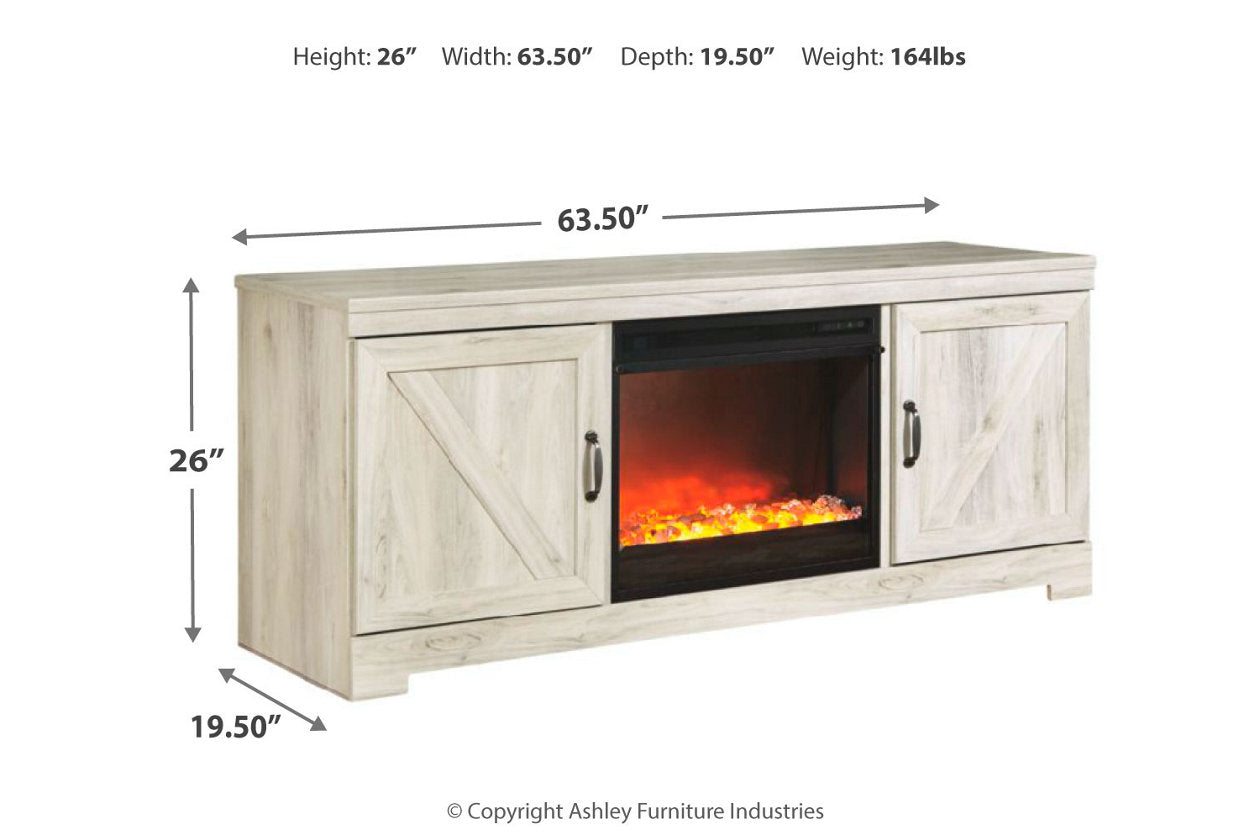 Bellaby Whitewash 63" TV Stand with Fireplace - SET | W100-02 | W331-68 - Bien Home Furniture & Electronics