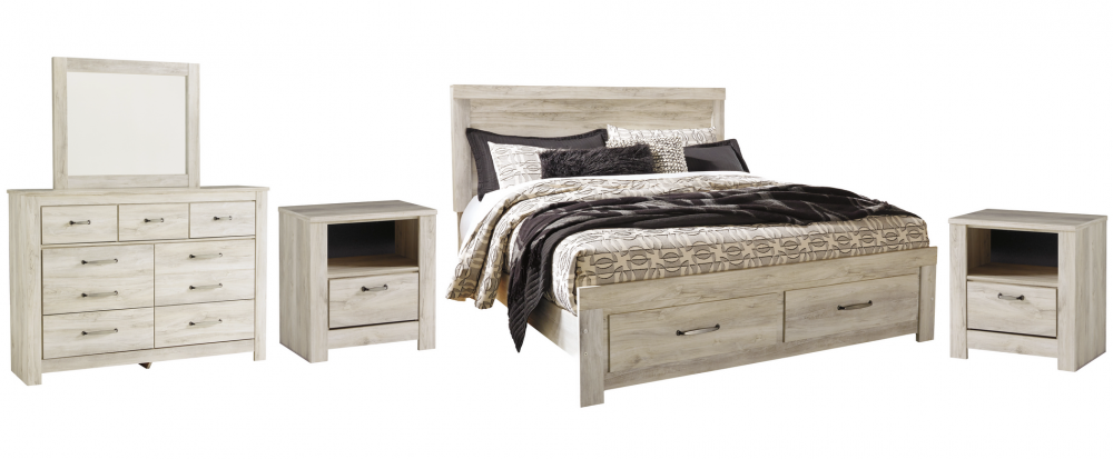 Bellaby Whitewash Footboard Storage Platform Bedroom Set - SET | B331-54S | B331-57 | B331-95 | B331-91 | B331-46 | B100-13 - Bien Home Furniture & Electronics
