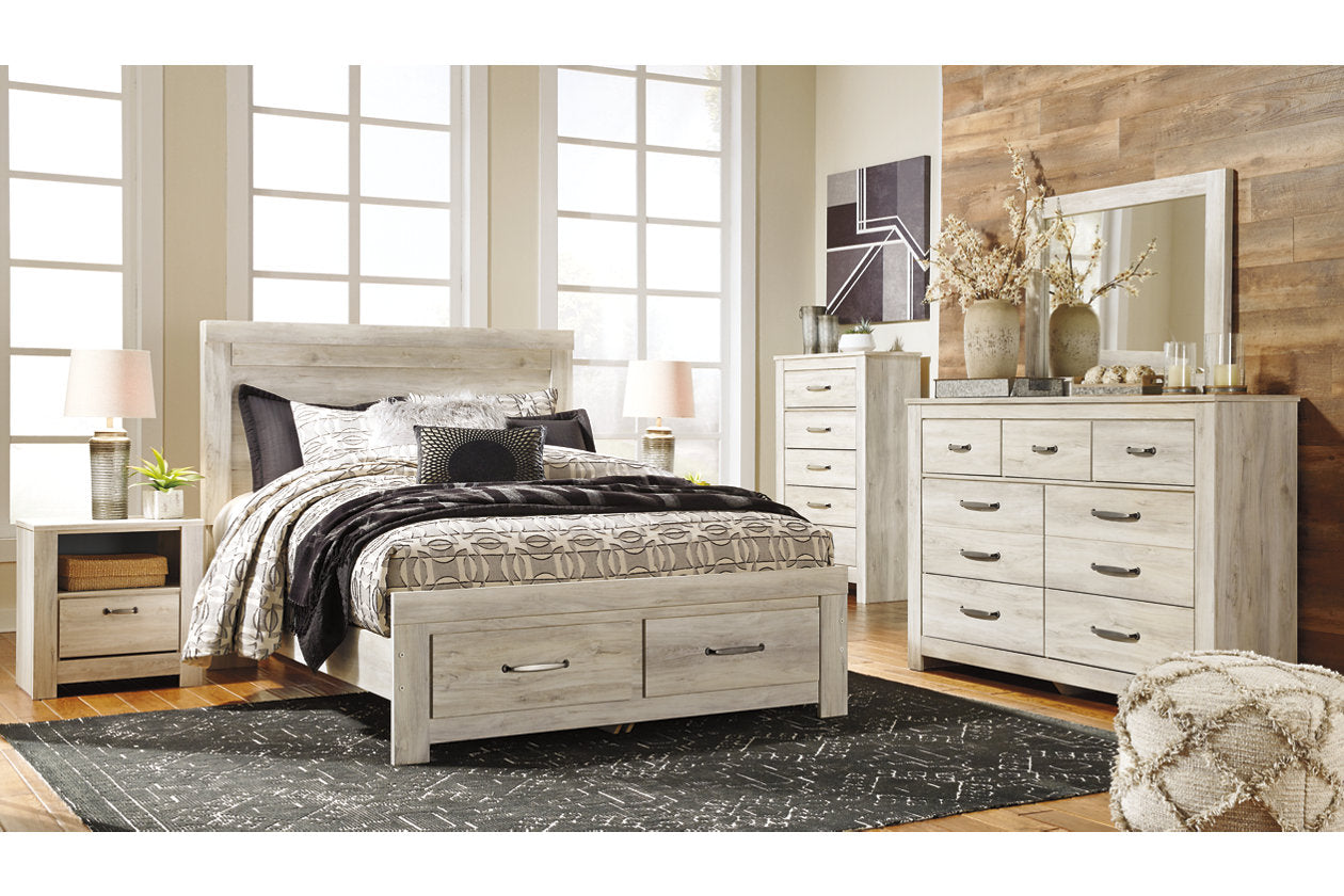 Bellaby Whitewash Queen Platform Bed with 2 Storage Drawers - SET | B100-13 | B331-54S | B331-57 | B331-95 - Bien Home Furniture & Electronics