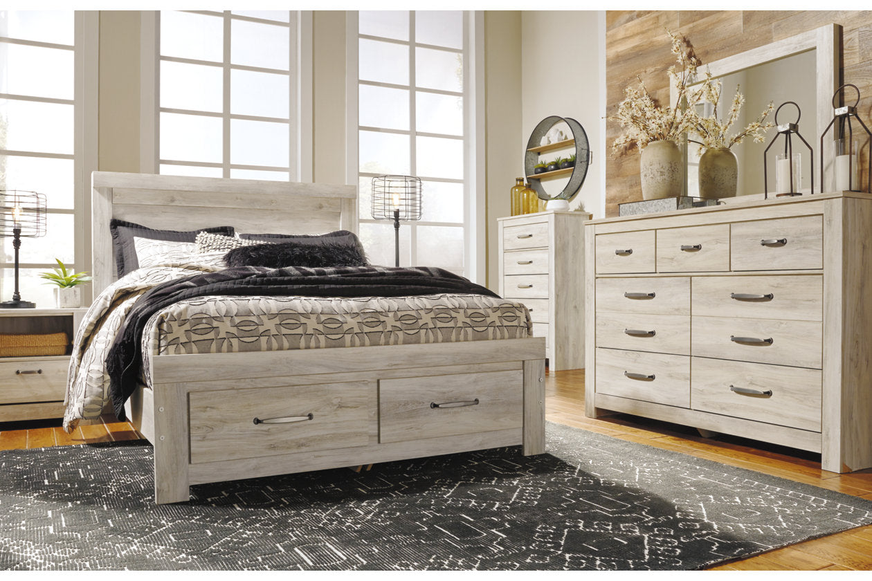 Bellaby Whitewash Queen Platform Bed with 2 Storage Drawers - SET | B100-13 | B331-54S | B331-57 | B331-95 - Bien Home Furniture & Electronics