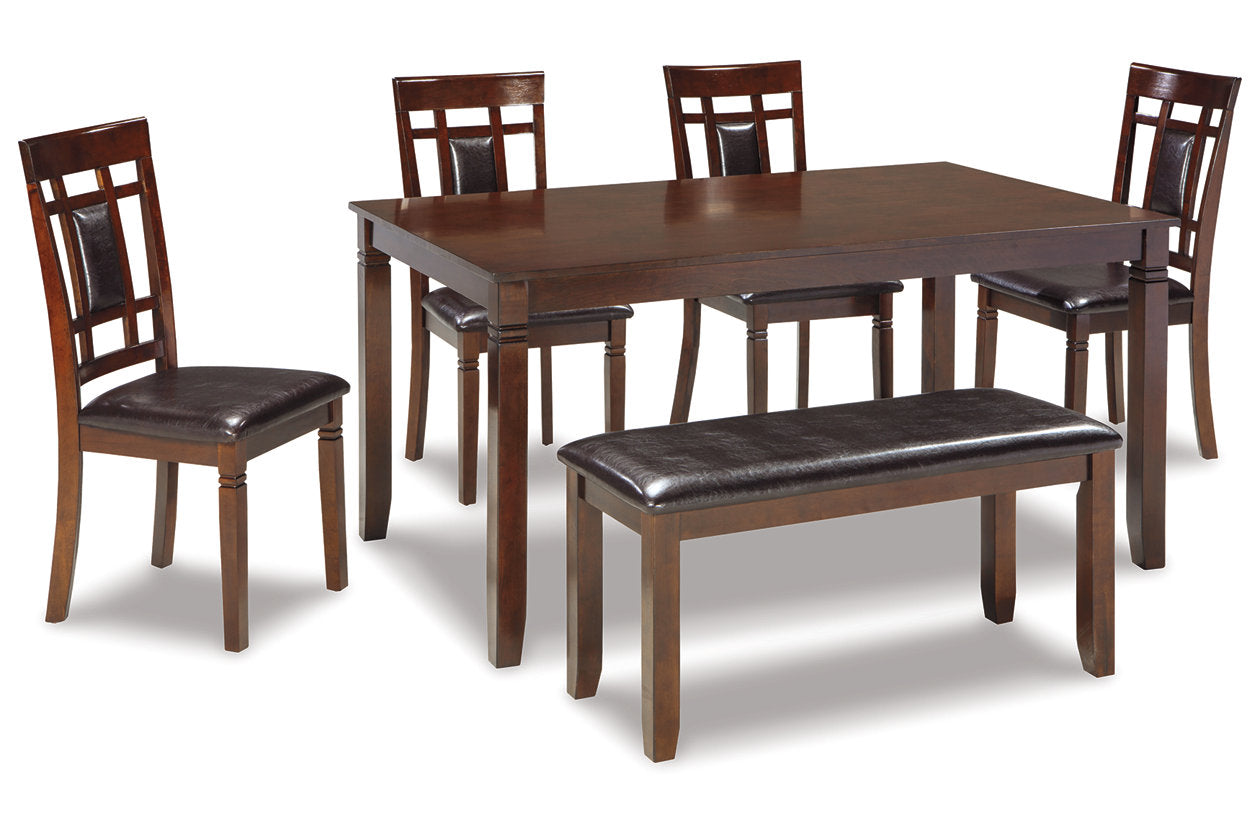 Bennox Brown Dining Table and Chairs with Bench, Set of 6 - D384-325 - Bien Home Furniture & Electronics