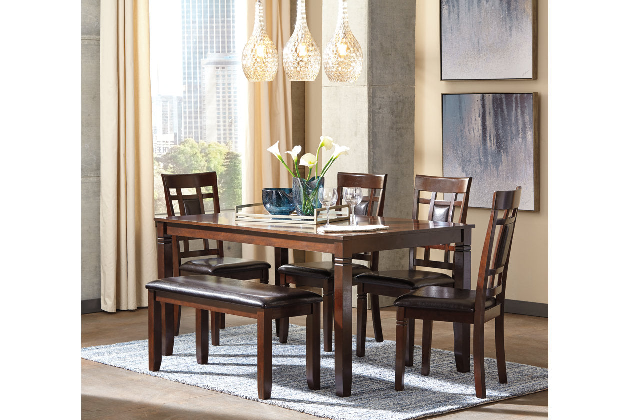 Bennox Brown Dining Table and Chairs with Bench, Set of 6 - D384-325 - Bien Home Furniture & Electronics