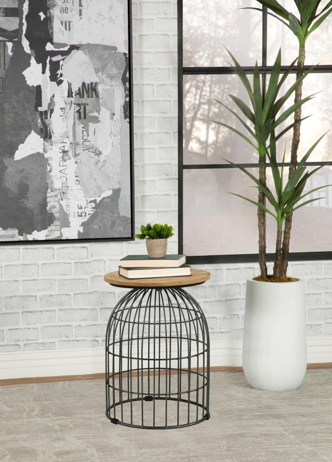 Bernardo Natural/Gunmetal Round Accent Table with Bird Cage Base - 935860 - Bien Home Furniture &amp; Electronics