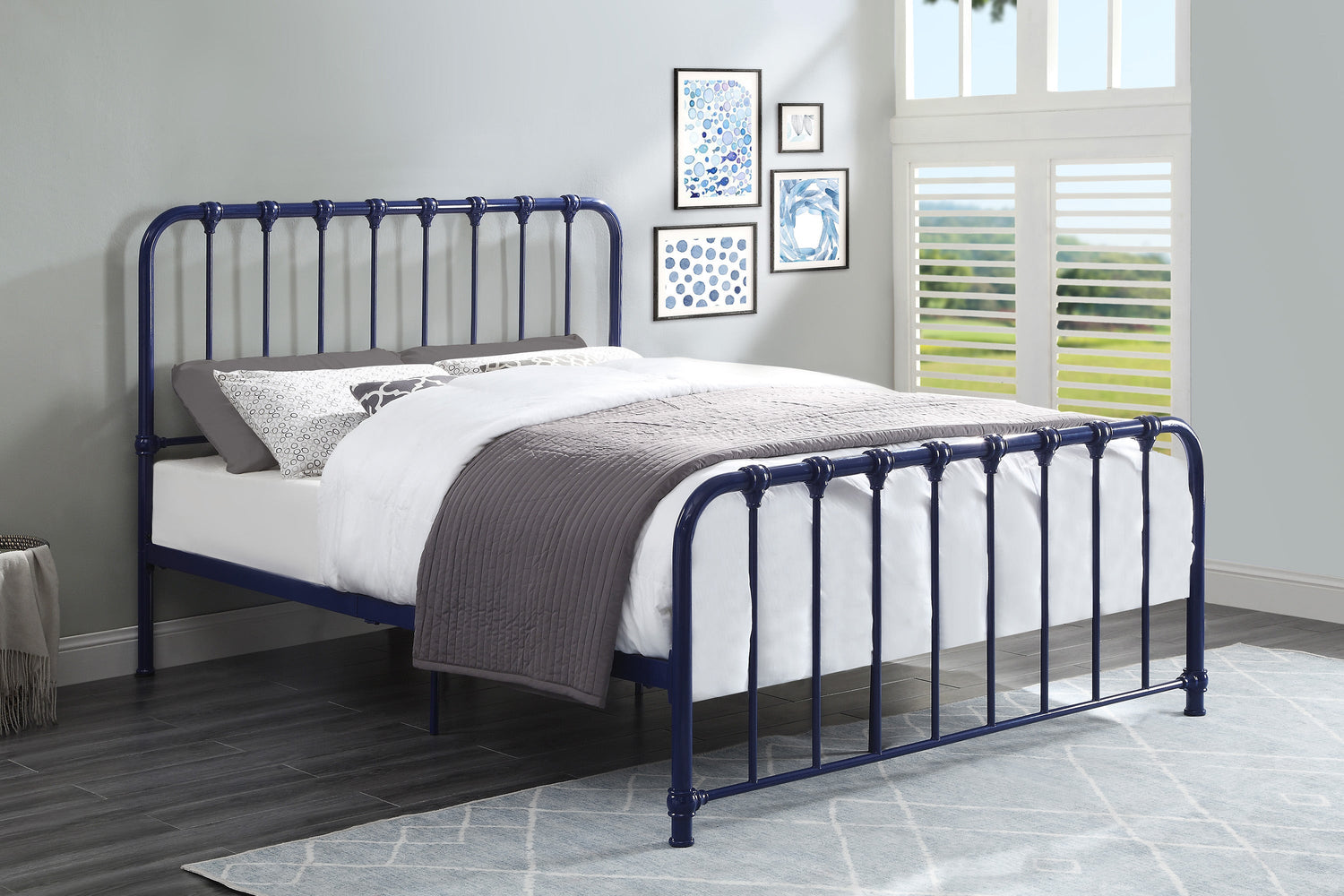 Bethany Blue Queen Metal Platform Bed - 1571BU-1 - Bien Home Furniture & Electronics