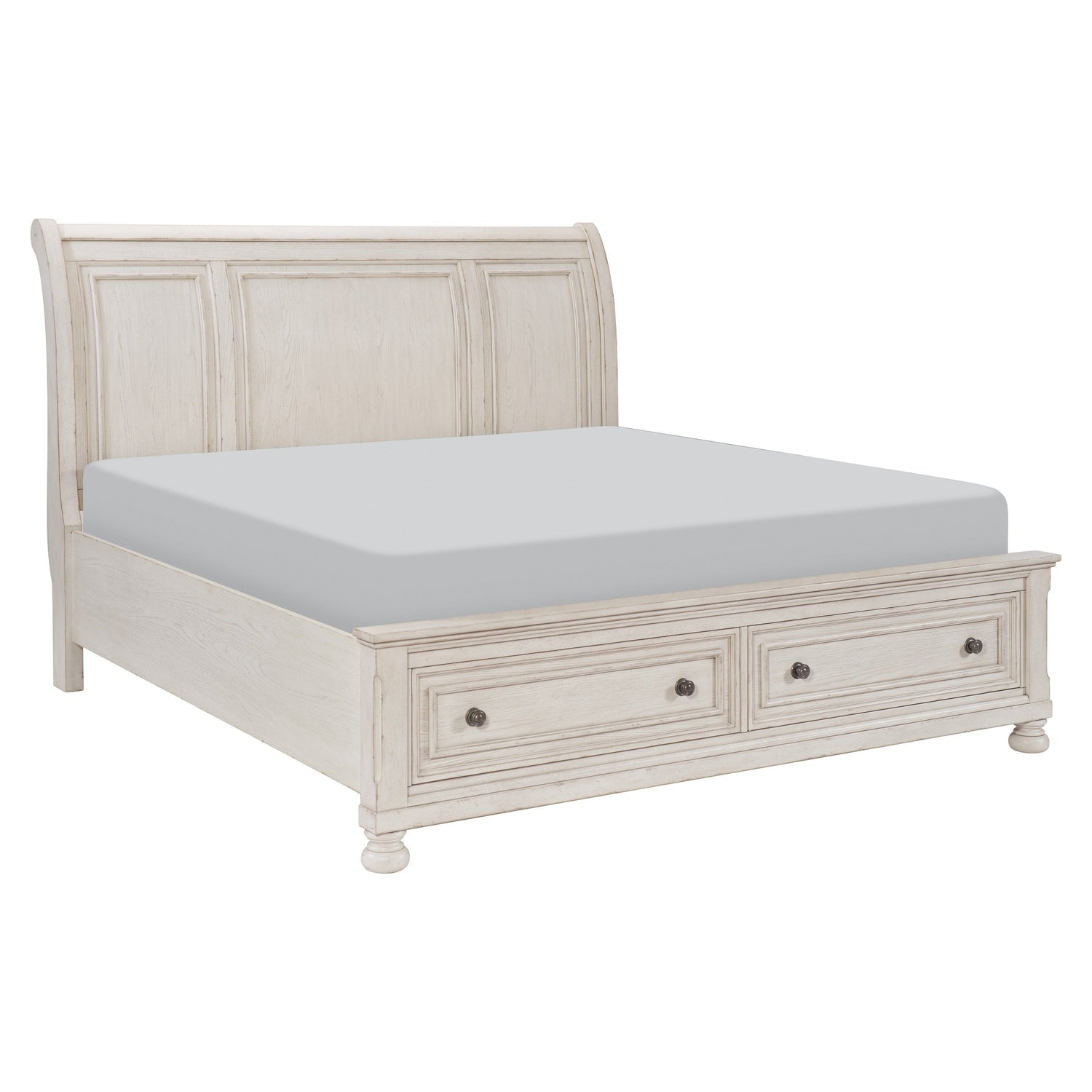 Bethel Wire Brushed White Sleigh Storage Platform Bedroom Set - SET | 2259W-1 | 2259W-2 | 2259W-3 | 2259W-5 | 2259W-6 | 2259W-4 - Bien Home Furniture & Electronics