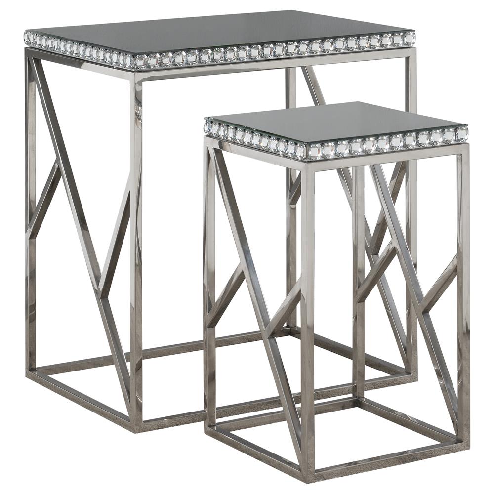 Betsy 2-Piece Mirror Top Nesting Tables Silver - 930226 - Bien Home Furniture &amp; Electronics