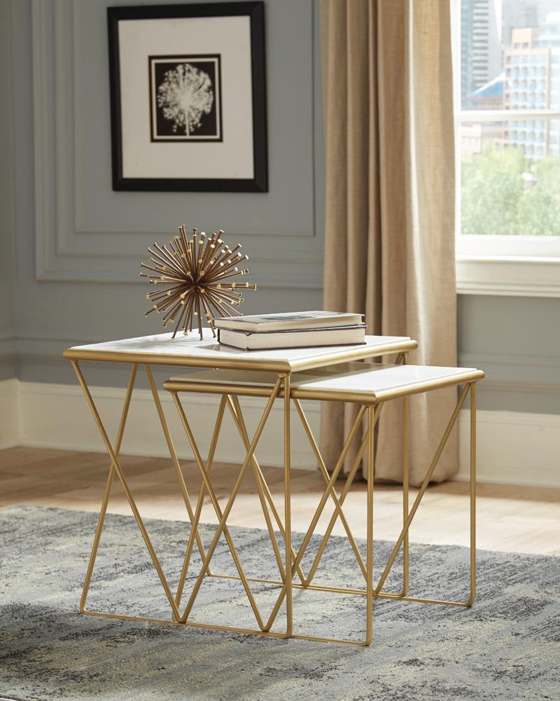 Bette 2-Piece Nesting Table Set White/Gold - 930075 - Bien Home Furniture &amp; Electronics