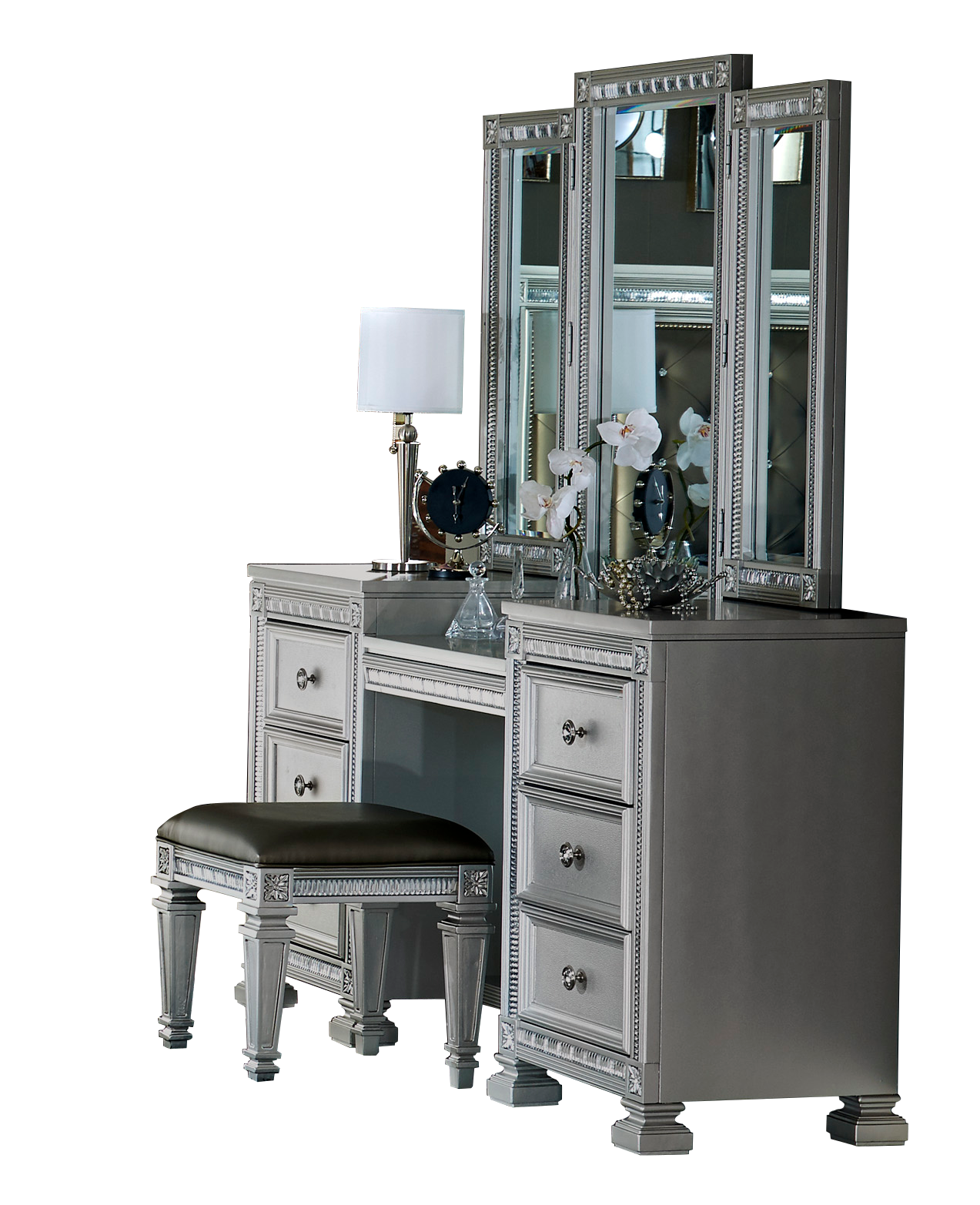 Bevelle Silver Vanity Set - SET | 1958-15C | 1958-15L | 1958-15R | 1958-15M - Bien Home Furniture &amp; Electronics