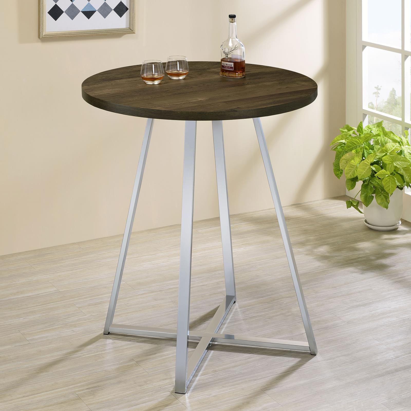 Bexter White/Chrome Faux Marble Round Top Bar Table - 183516 - Bien Home Furniture & Electronics