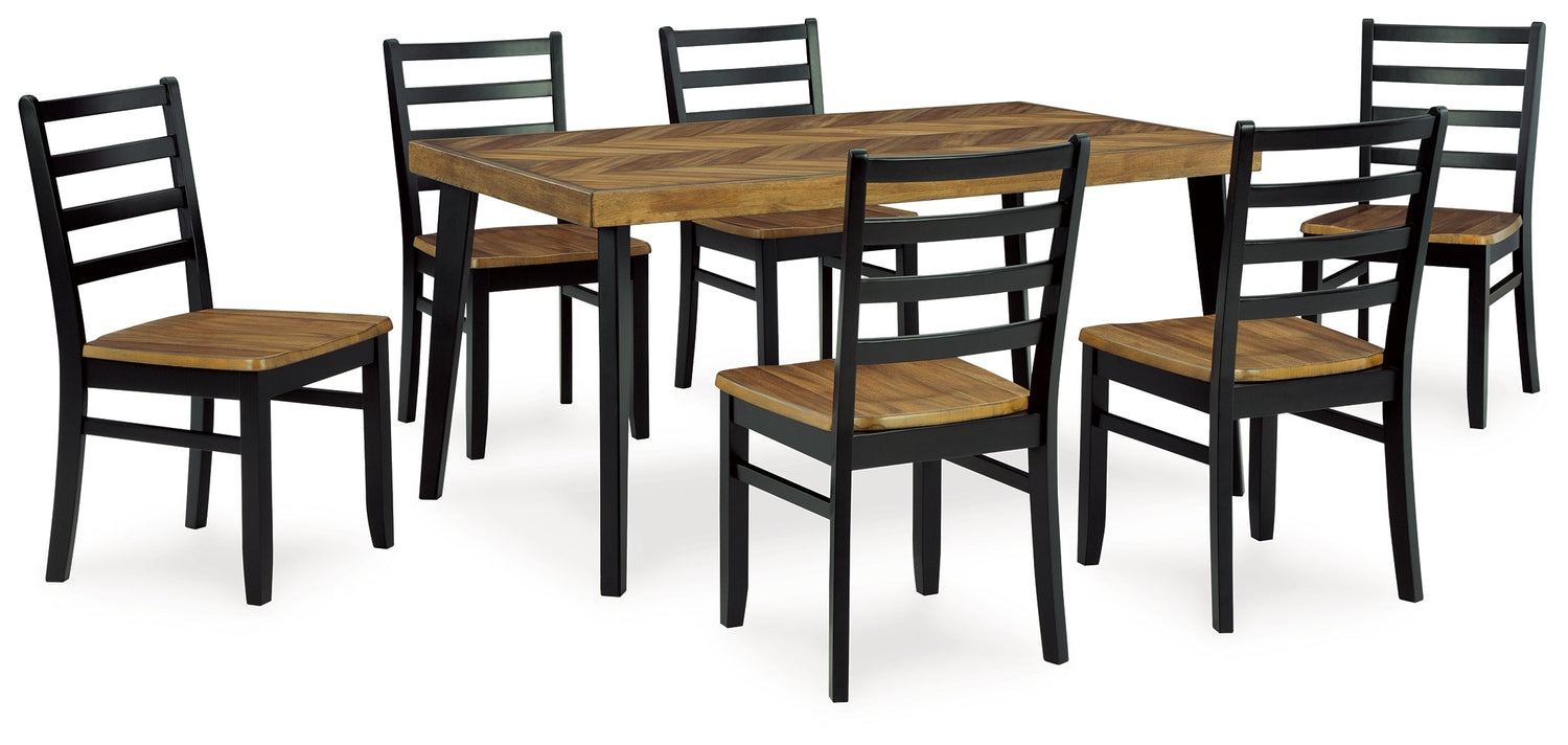 Blondon Brown/Black Dining Table and 6 Chairs (Set of 7) - D413-425 - Bien Home Furniture & Electronics