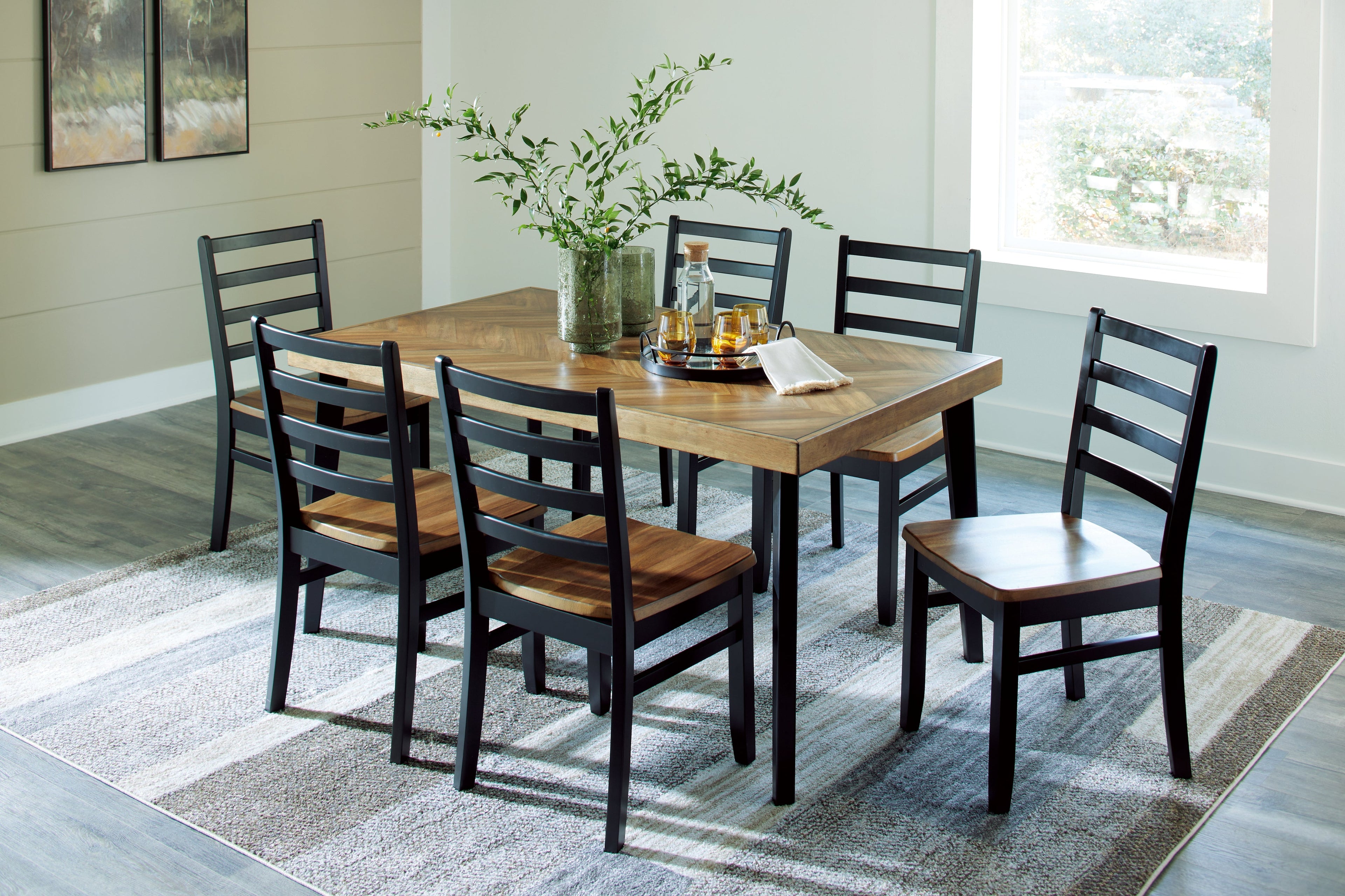 Blondon Brown/Black Dining Table and 6 Chairs (Set of 7) - D413-425 - Bien Home Furniture &amp; Electronics