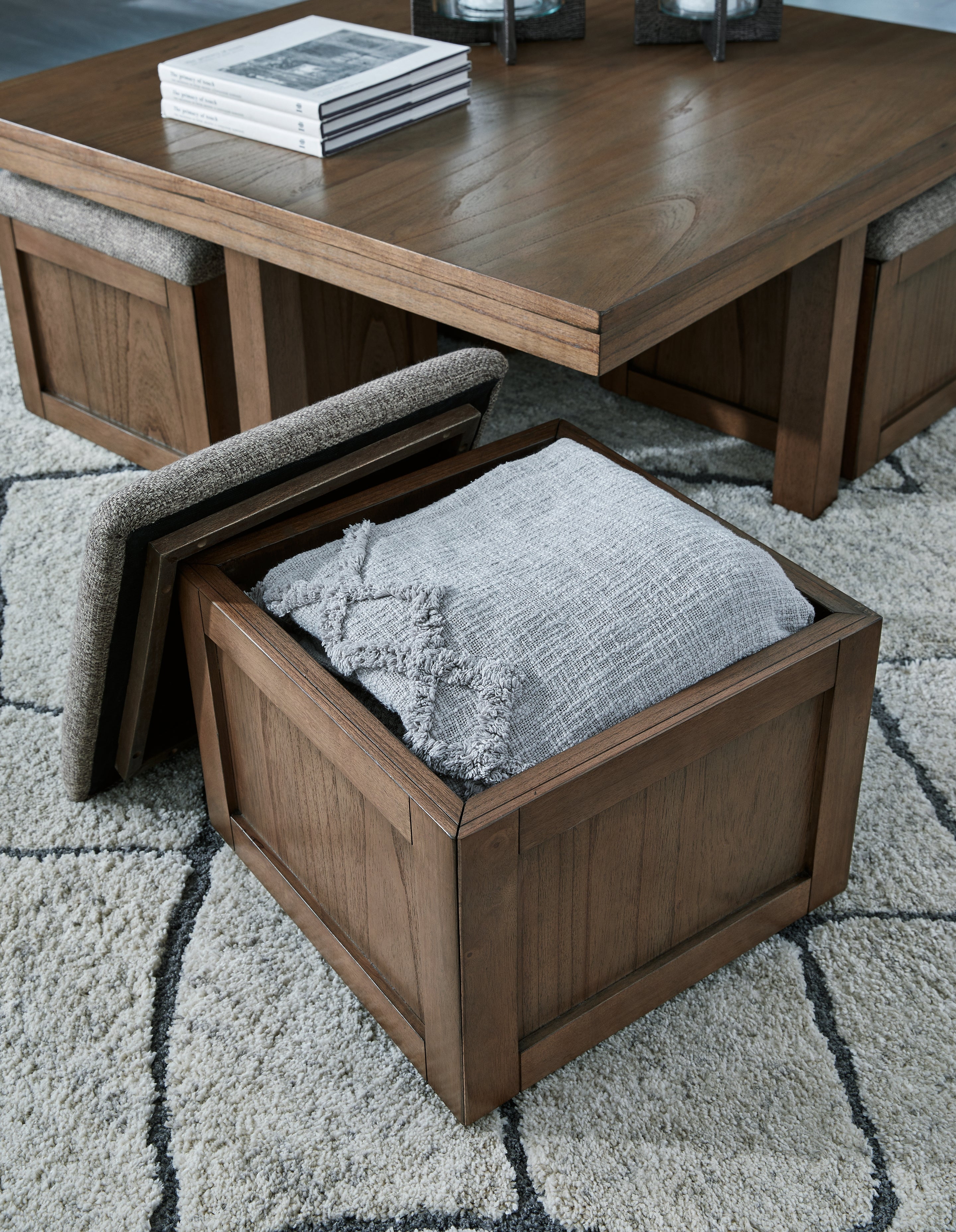 Boardernest Brown Coffee Table with 4 Stools - T738-20 - Bien Home Furniture & Electronics