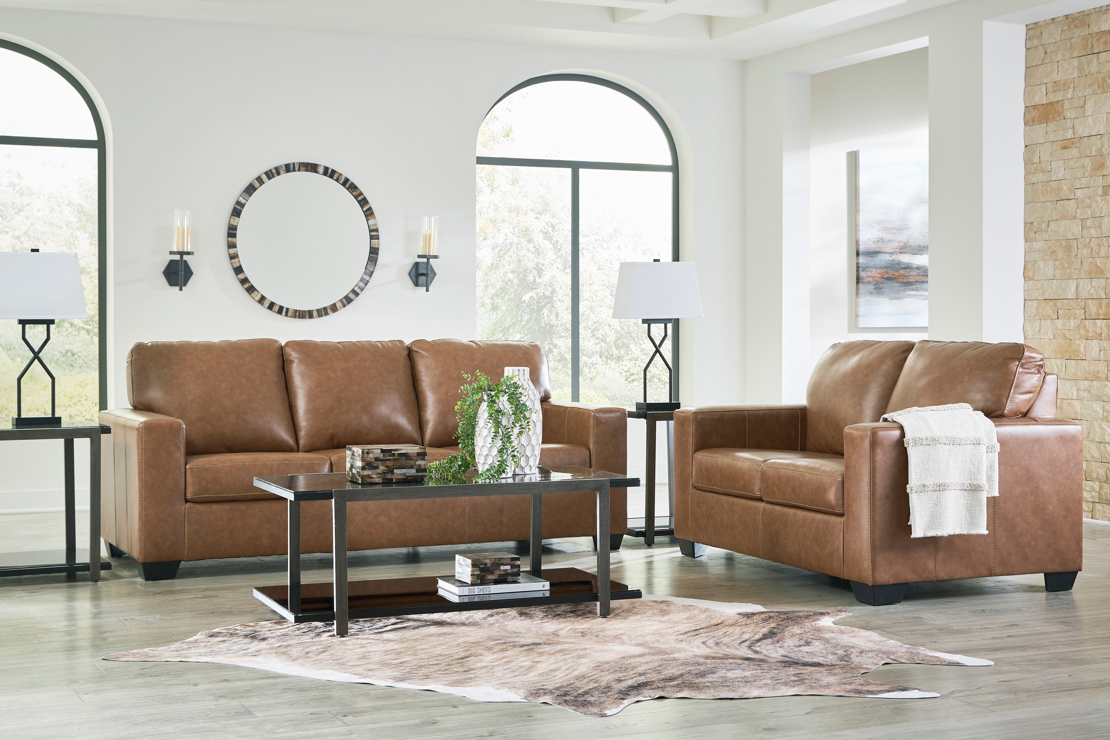 Bolsena Caramel Leather Living Room Set - SET | 5560338 | 5560335 - Bien Home Furniture &amp; Electronics