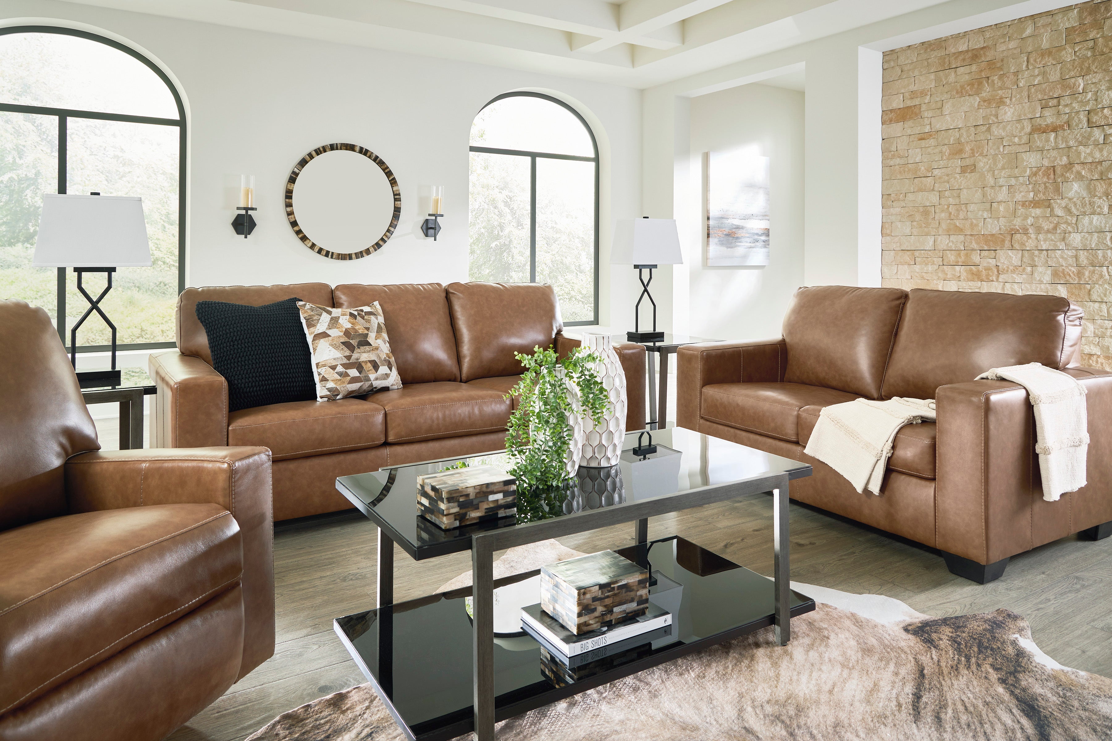 Bolsena Caramel Leather Living Room Set - SET | 5560338 | 5560335 - Bien Home Furniture & Electronics