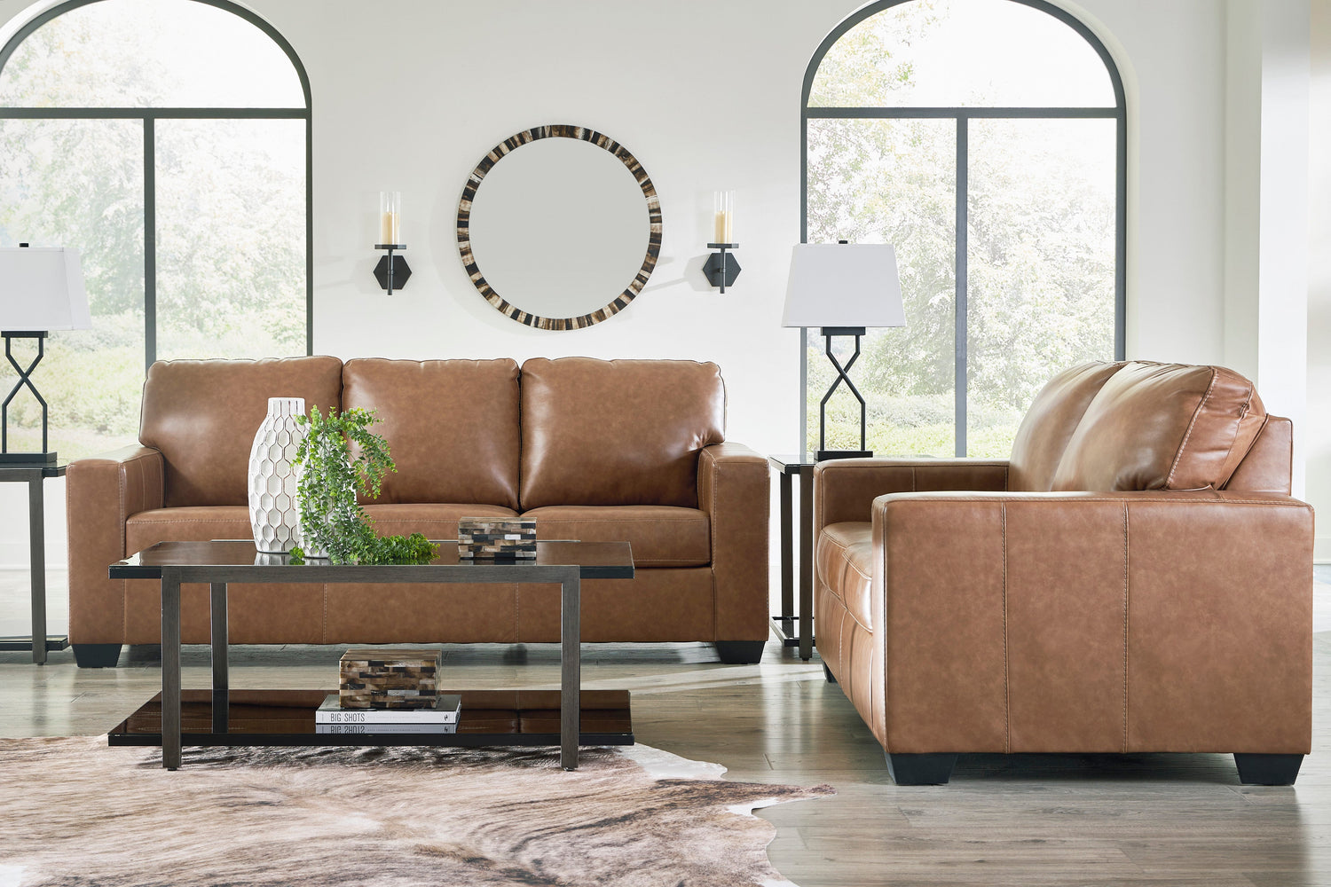 Bolsena Caramel Leather Living Room Set - SET | 5560338 | 5560335 - Bien Home Furniture & Electronics