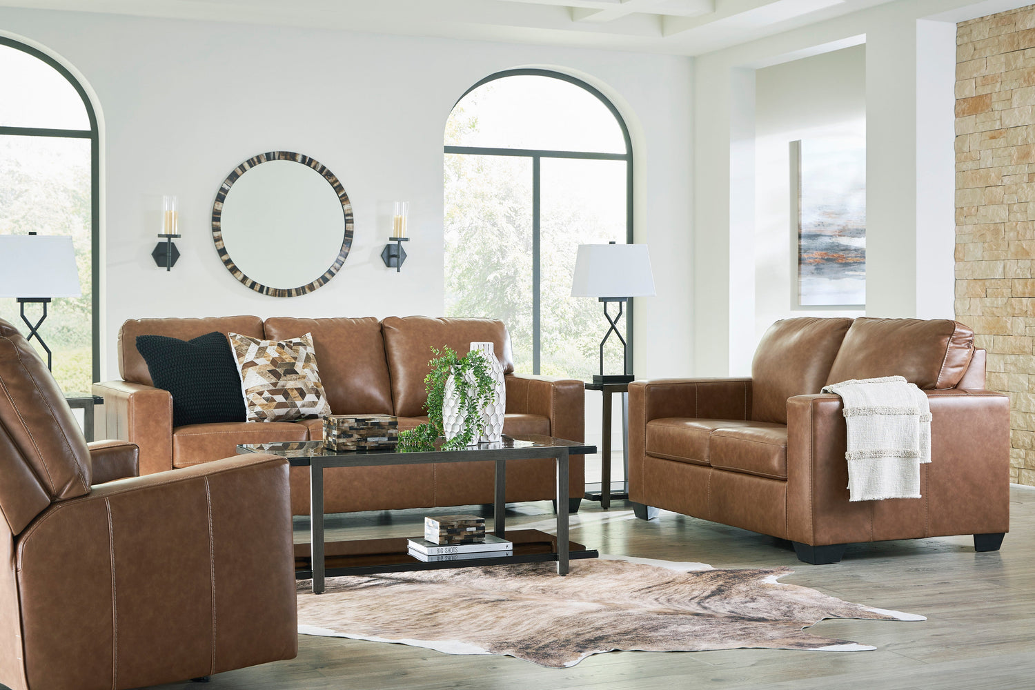 Bolsena Caramel Leather Living Room Set - SET | 5560338 | 5560335 - Bien Home Furniture & Electronics