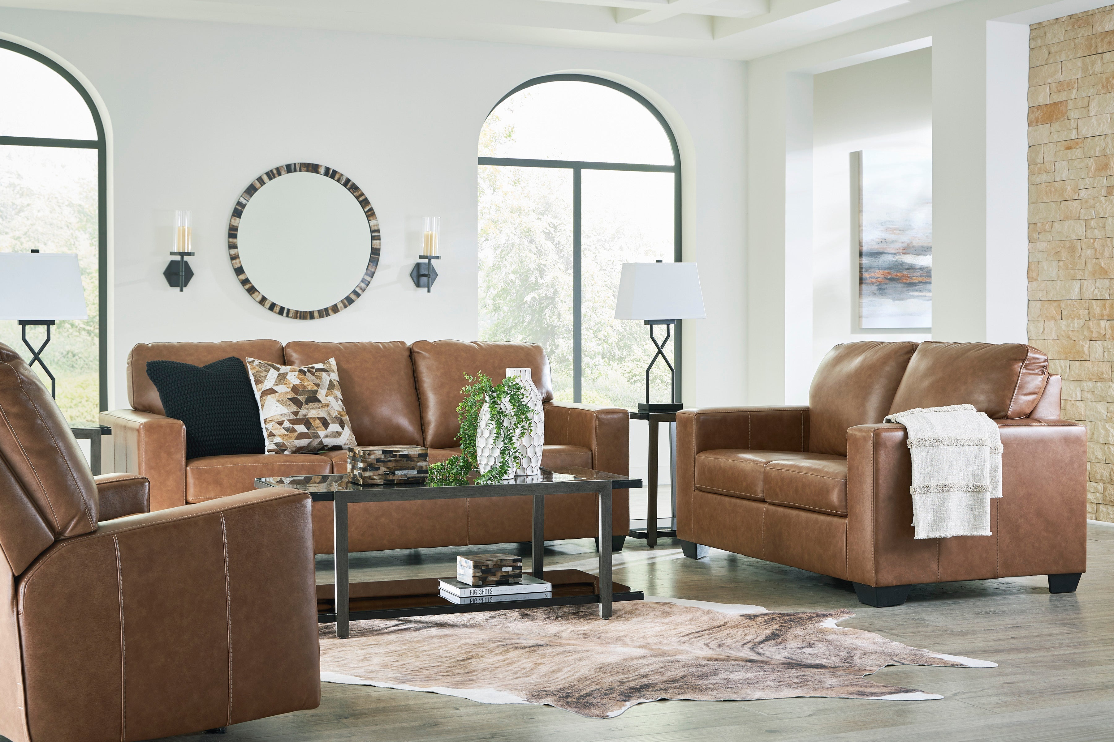 Bolsena Caramel Leather Living Room Set - SET | 5560338 | 5560335 - Bien Home Furniture &amp; Electronics