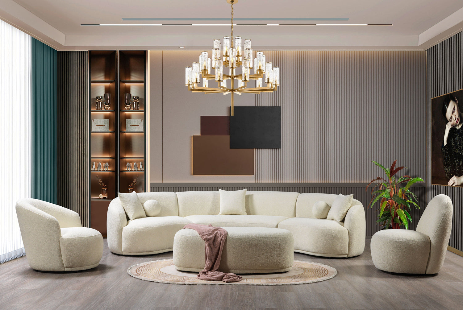 Bonita Ivory Boucle 3-Piece Curved Sectional - BONITAIVORY-SEC3 - Bien Home Furniture & Electronics