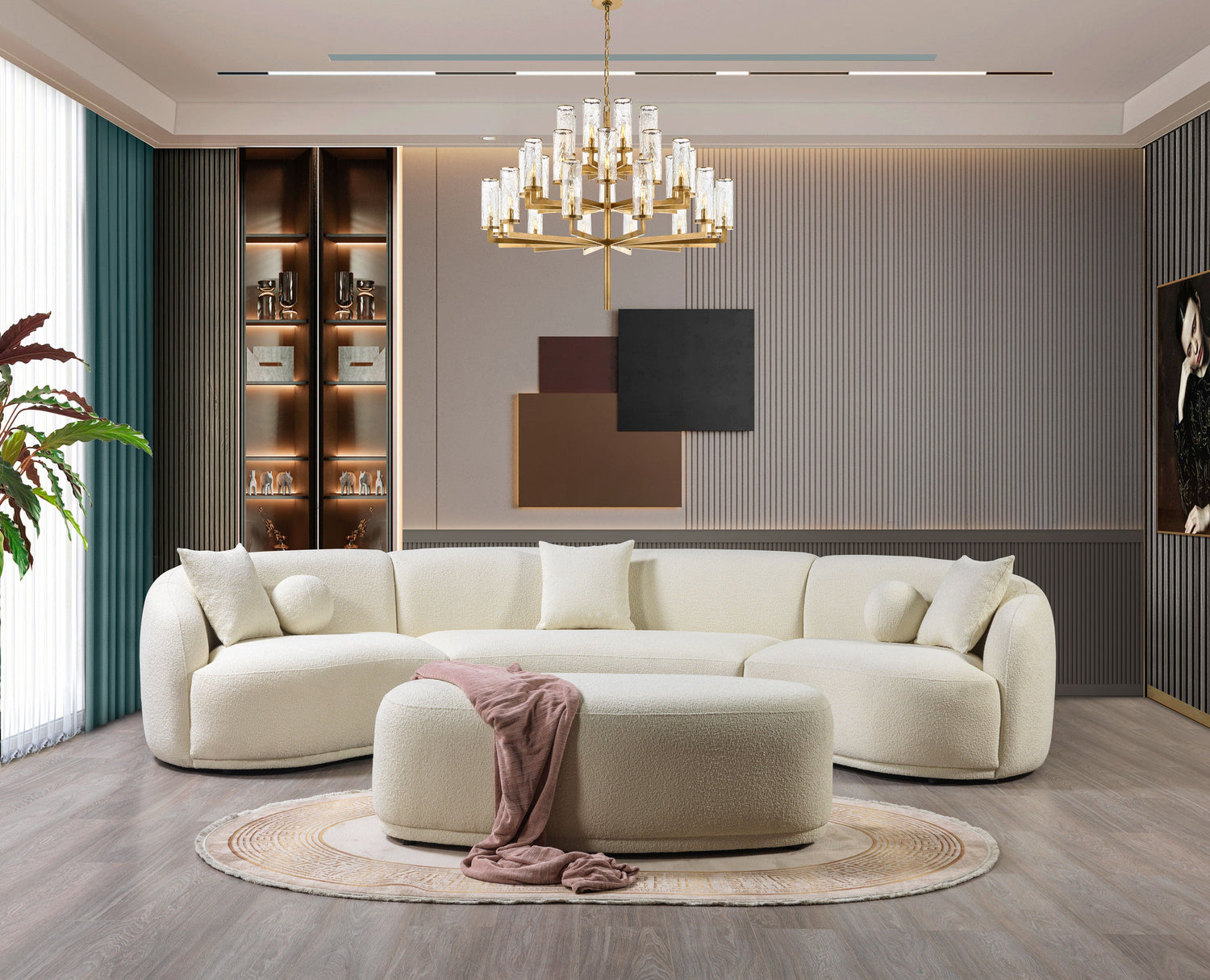 Bonita Ivory Boucle 3-Piece Curved Sectional - BONITAIVORY-SEC3 - Bien Home Furniture & Electronics