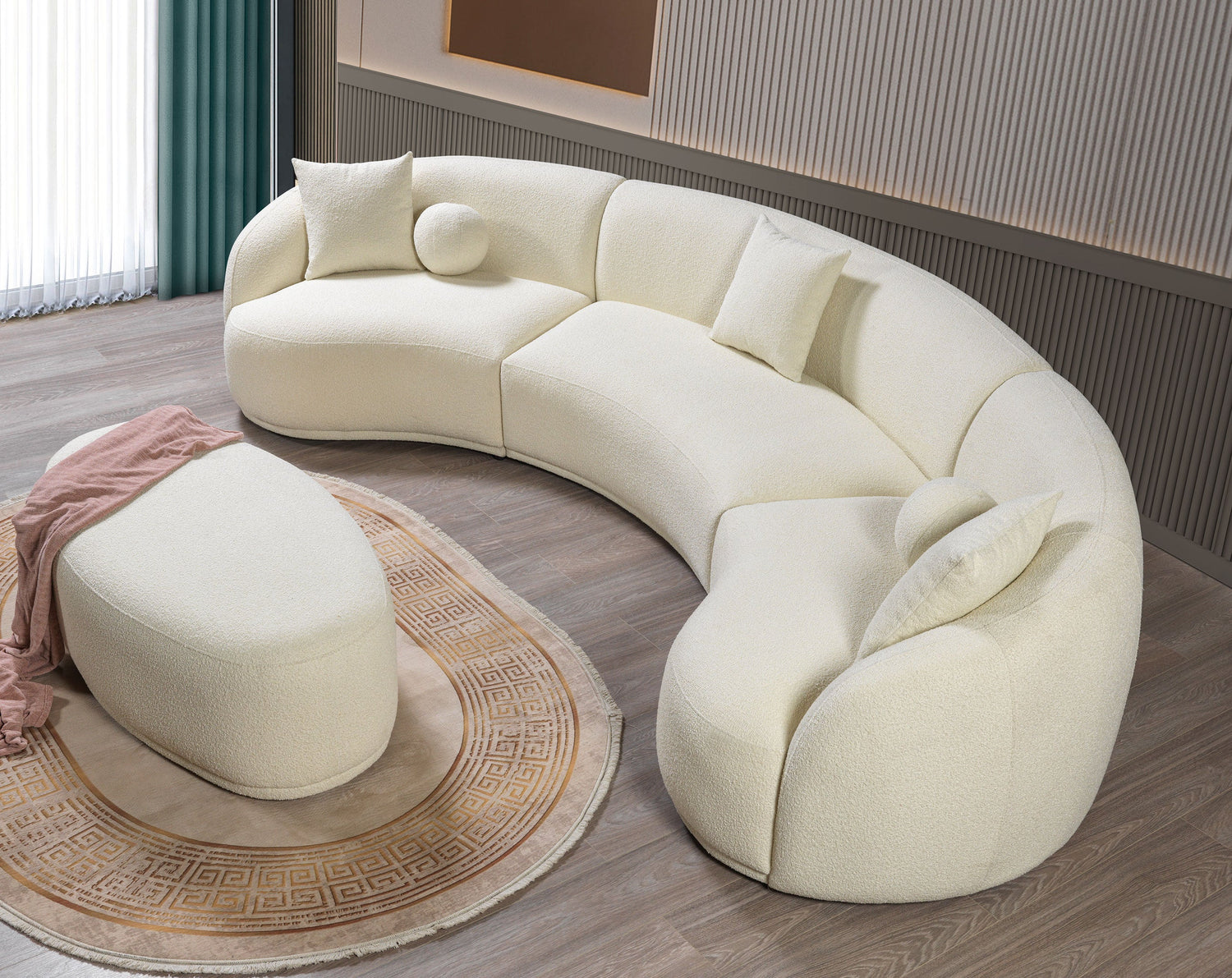 Bonita Ivory Boucle 3-Piece Curved Sectional - BONITAIVORY-SEC3 - Bien Home Furniture & Electronics