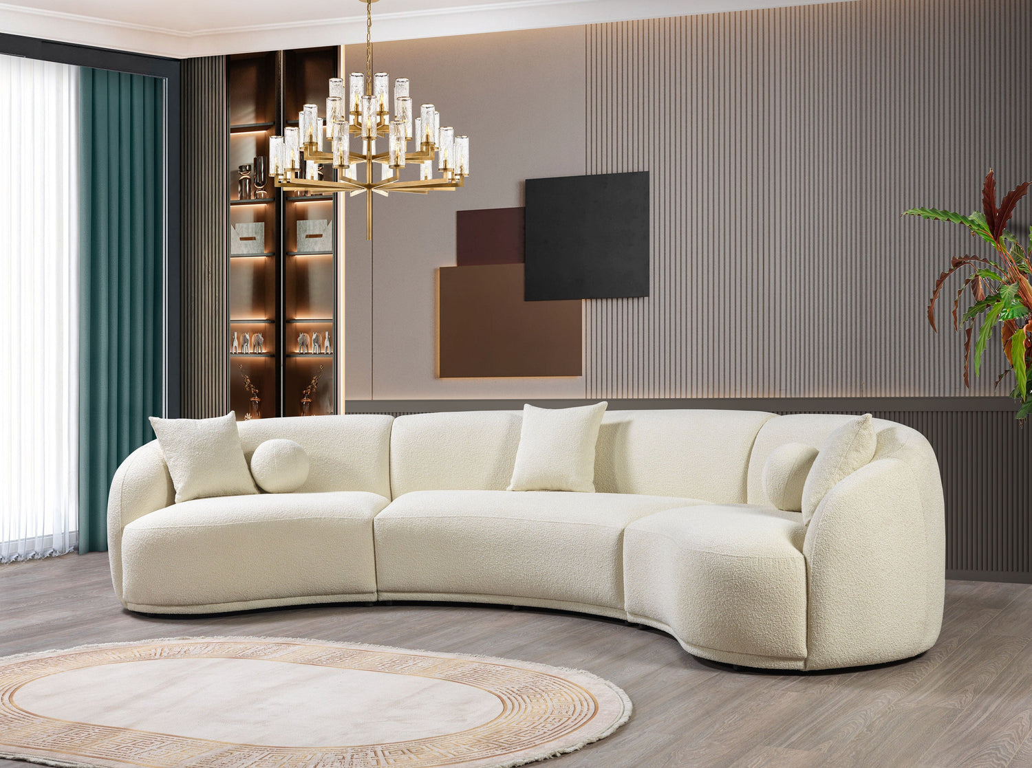 Bonita Ivory Boucle 3-Piece Curved Sectional - BONITAIVORY-SEC3 - Bien Home Furniture & Electronics