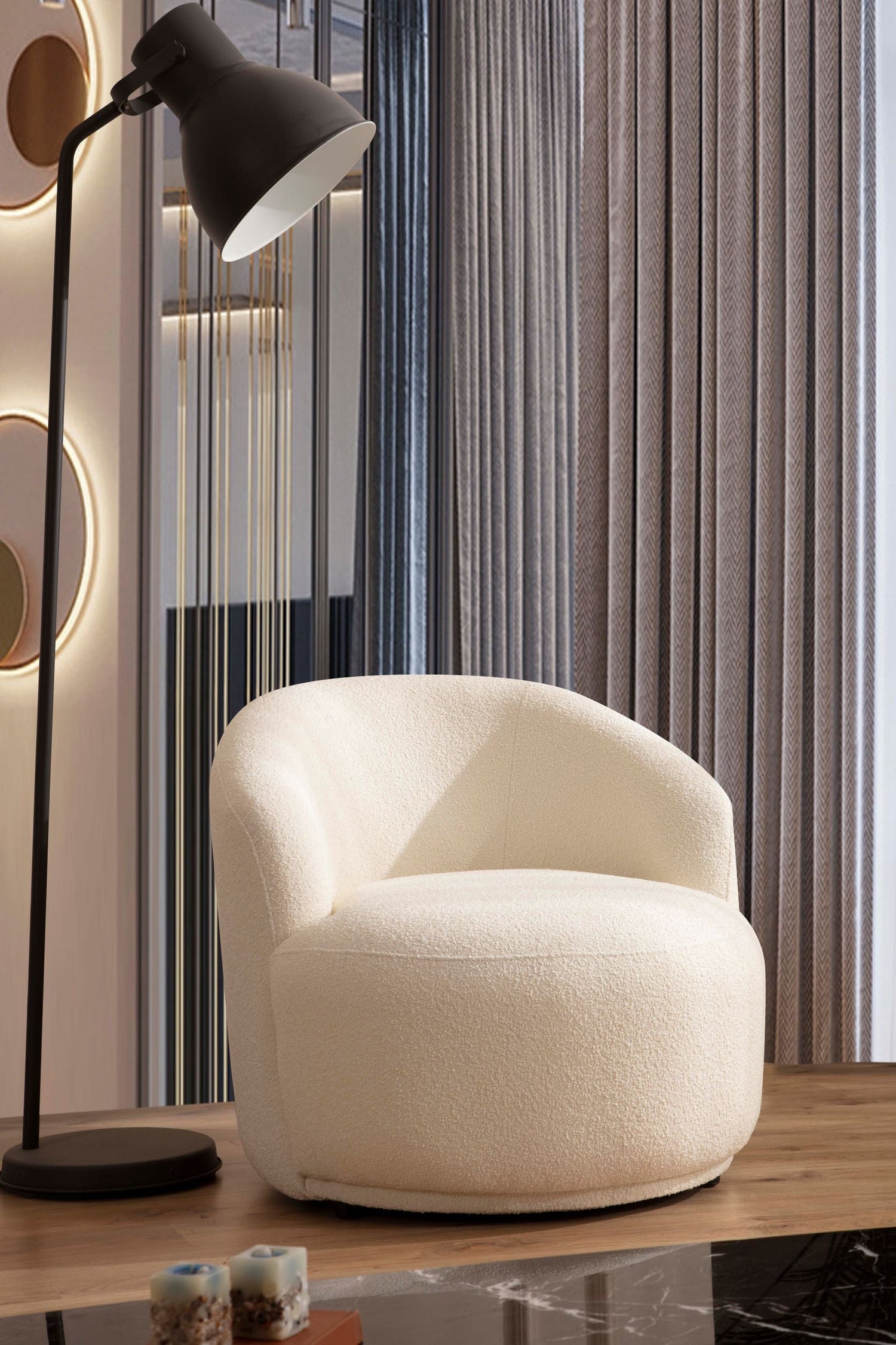 Bonita Ivory Boucle Accent Chair - BONITAIVORY-C - Bien Home Furniture & Electronics