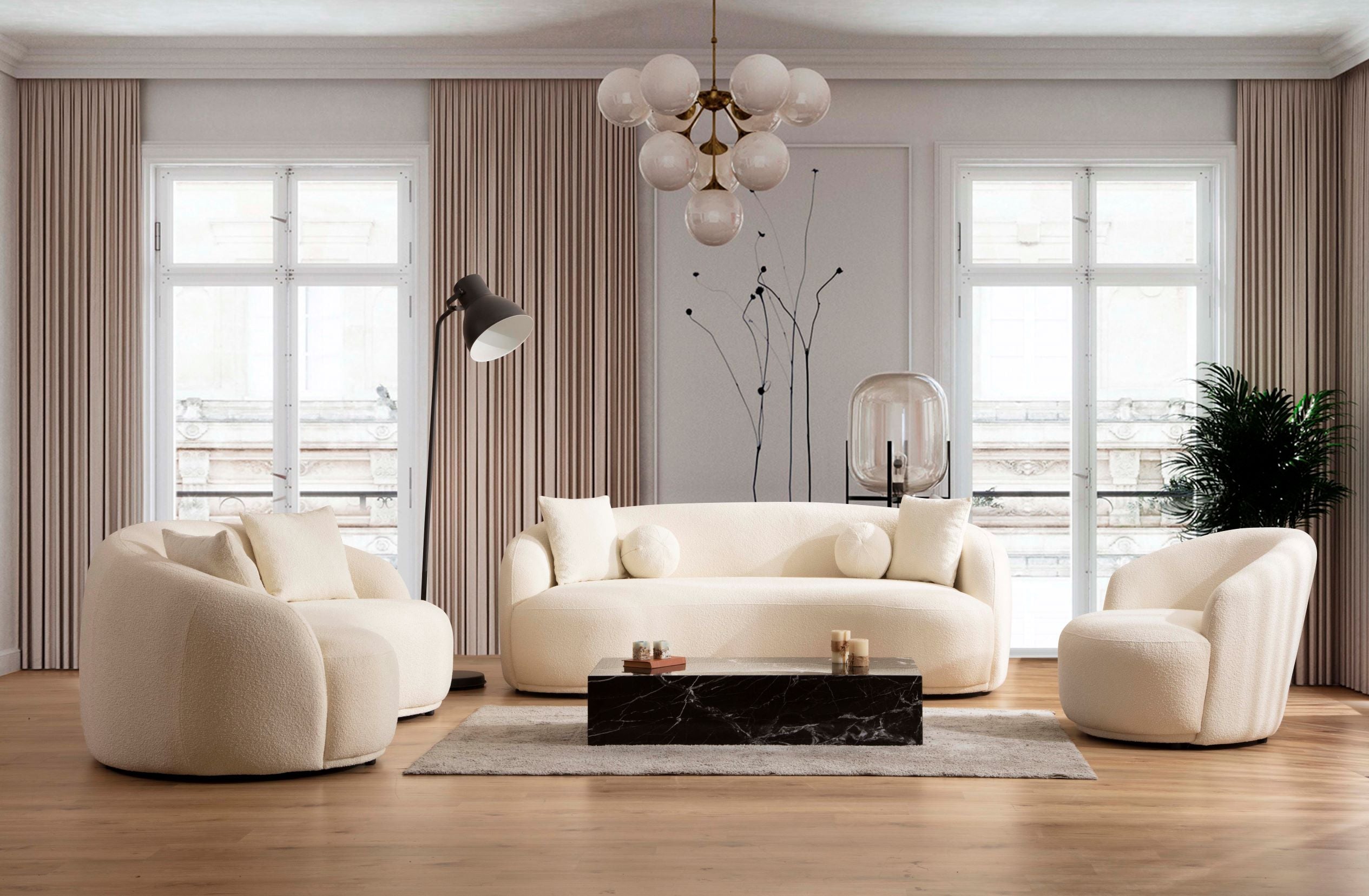 Bonita Ivory Boucle Living Room Set - BONITAIVORY-SL - Bien Home Furniture & Electronics