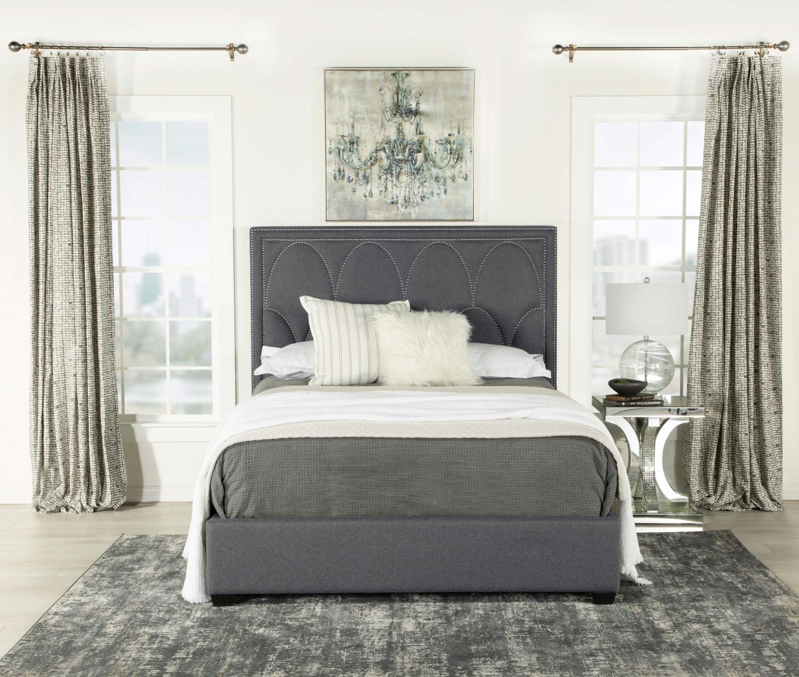 Bowfield Upholstered Bed with Nailhead Trim Charcoal - 315900KE - Bien Home Furniture & Electronics