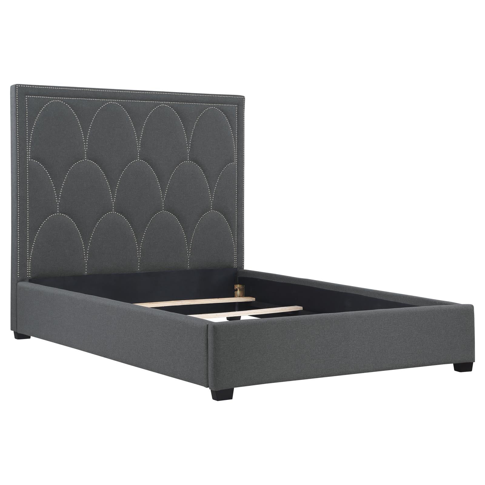 Bowfield Upholstered Bed with Nailhead Trim Charcoal - 315900KE - Bien Home Furniture & Electronics