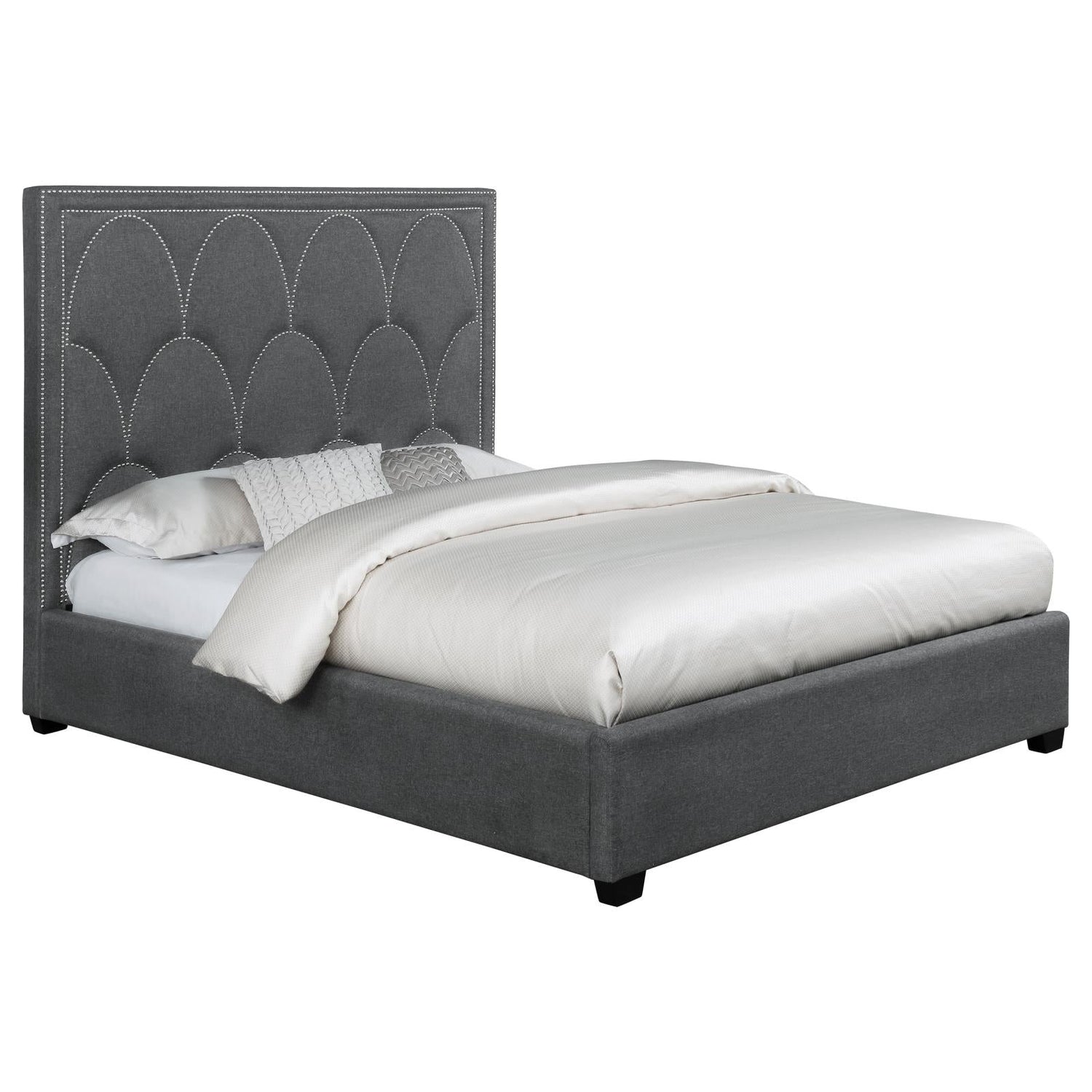 Bowfield Upholstered Bed with Nailhead Trim Charcoal - 315900KE - Bien Home Furniture & Electronics