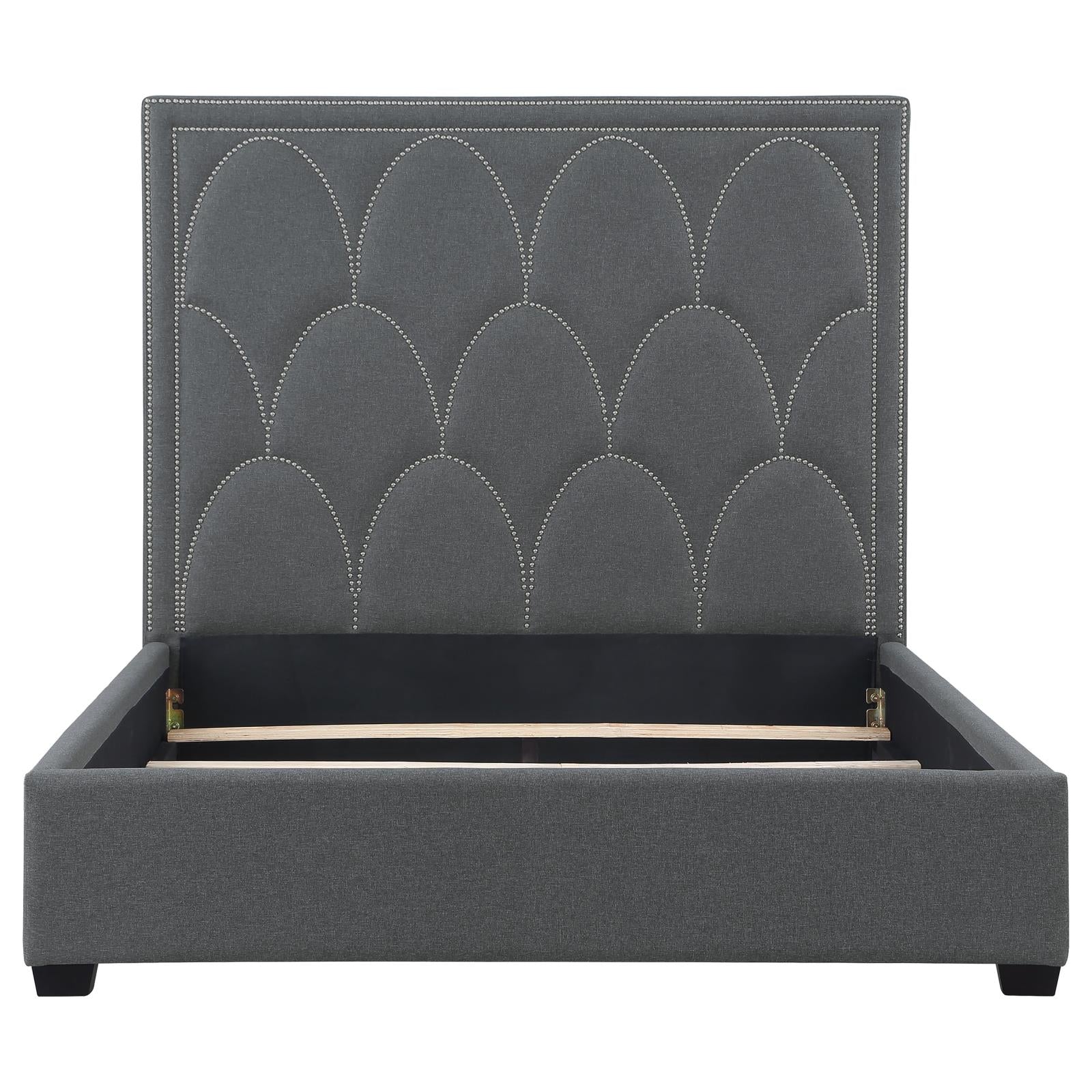 Bowfield Upholstered Bed with Nailhead Trim Charcoal - 315900KE - Bien Home Furniture & Electronics