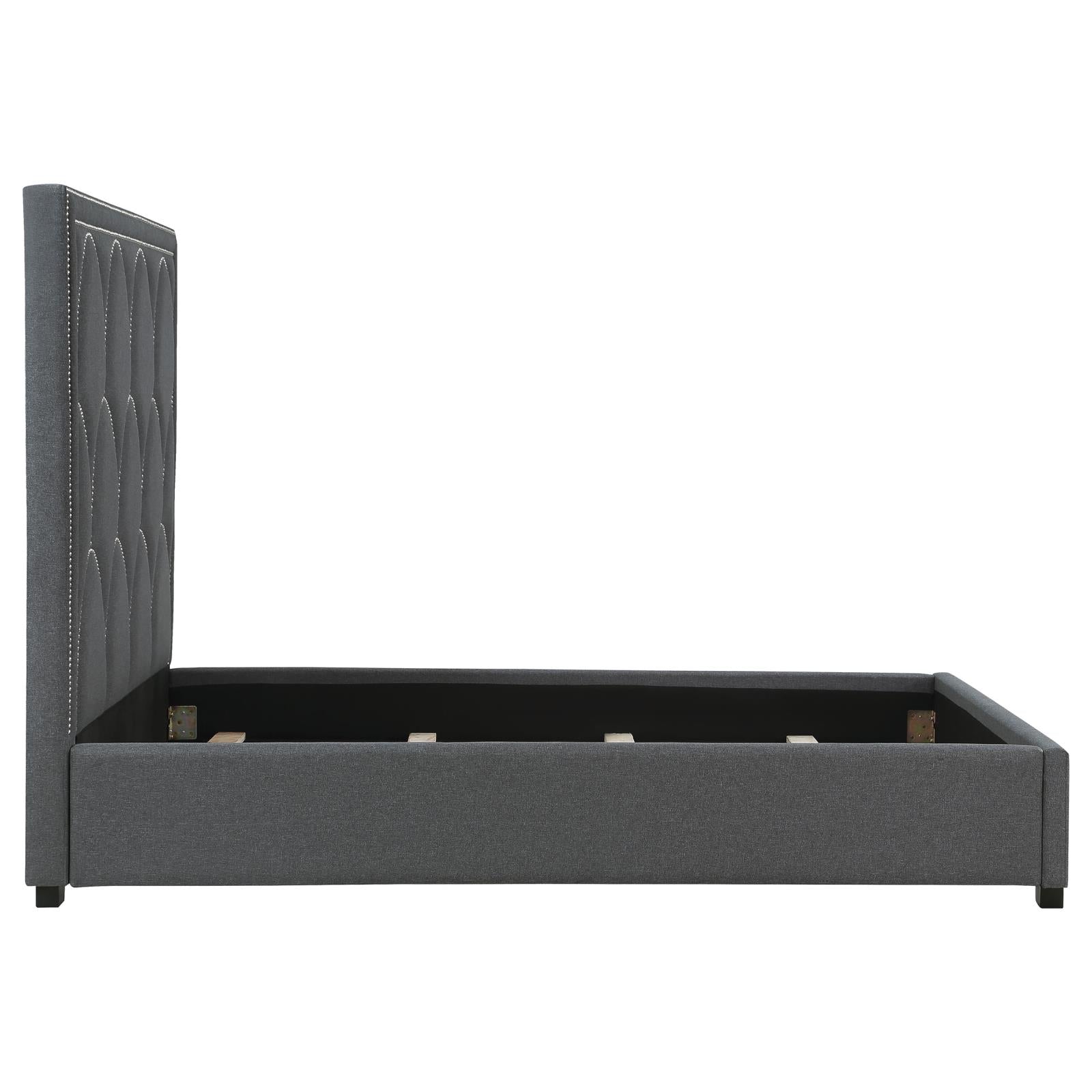 Bowfield Upholstered Bed with Nailhead Trim Charcoal - 315900KE - Bien Home Furniture & Electronics