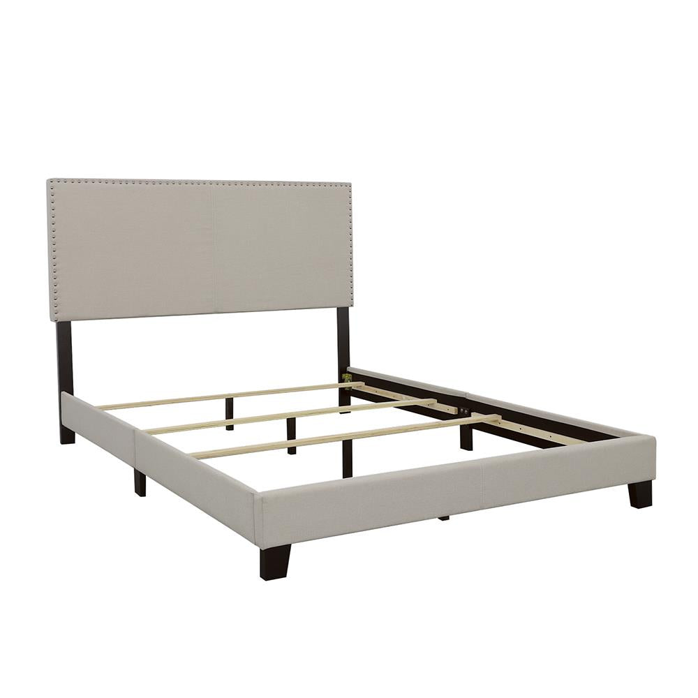 Boyd Eastern King Upholstered Bed with Nailhead Trim Ivory - 350051KE - Bien Home Furniture & Electronics
