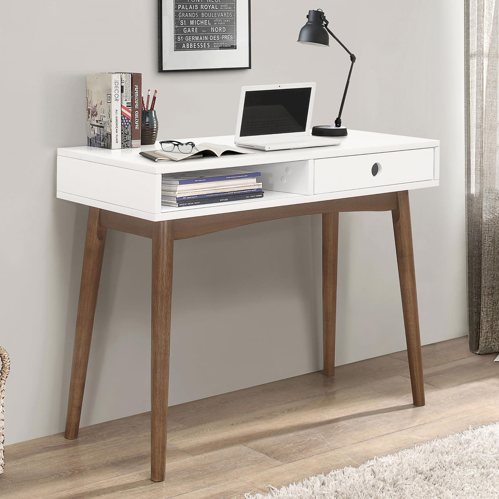 Bradenton White/Walnut 1-Drawer Writing Desk - 801931 - Bien Home Furniture &amp; Electronics