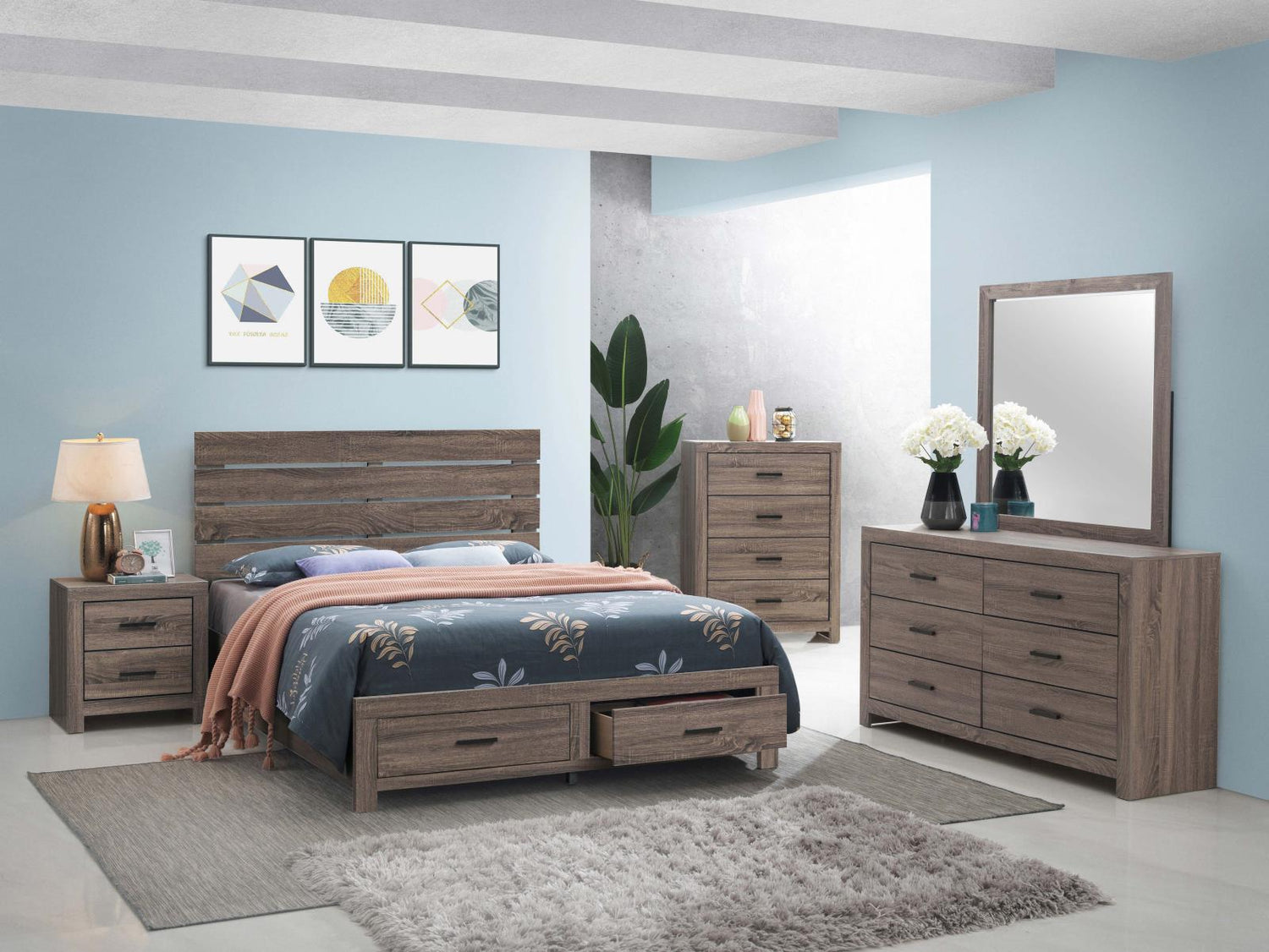 Brantford Eastern King Storage Bed Barrel Oak - 207040KE - Bien Home Furniture & Electronics
