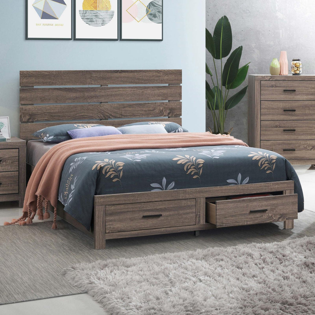 Brantford Queen Storage Bed Barrel Oak - 207040Q - Bien Home Furniture &amp; Electronics